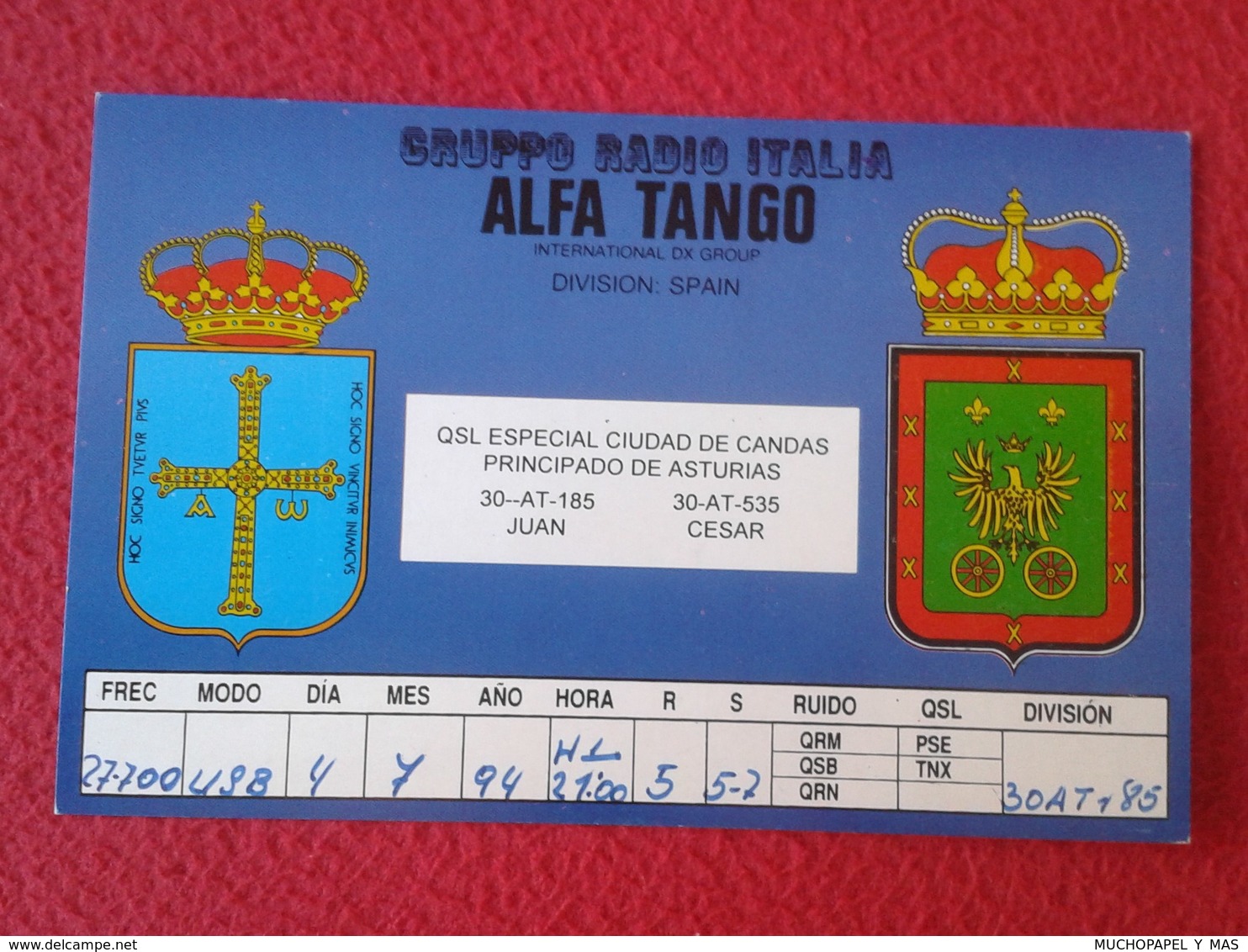 POSTAL POST CARD QSL RADIOAFICIONADOS RADIO AMATEUR GRUPPO ALFA TANGO ITALIA SPAIN ESPAÑA PRINCIPADO DE ASTURIAS ESCUDO - Otros & Sin Clasificación