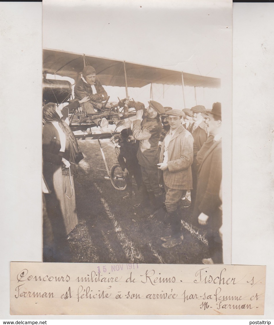 1911 CONCOURS MILITAIRE A REIMS FISHER FARMAN SA FEMME ET M FARMAN  18*13CM Maurice-Louis BRANGER PARÍS (1874-1950) - Aviation