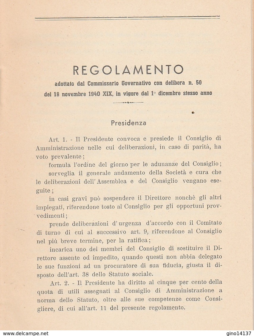 Regolamento Fabbrica Di Perfosfati Società Anonima Cooperativa Di UDINE 1940 - Altri & Non Classificati