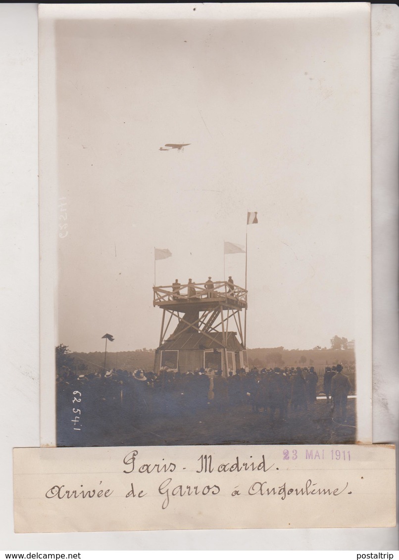 PARIS MADRID AEROPLANE GARROS BLERIOT ARRIVÉE  D'ANGOULEME 18*13CM Maurice-Louis BRANGER PARÍS (1874-1950) - Aviación