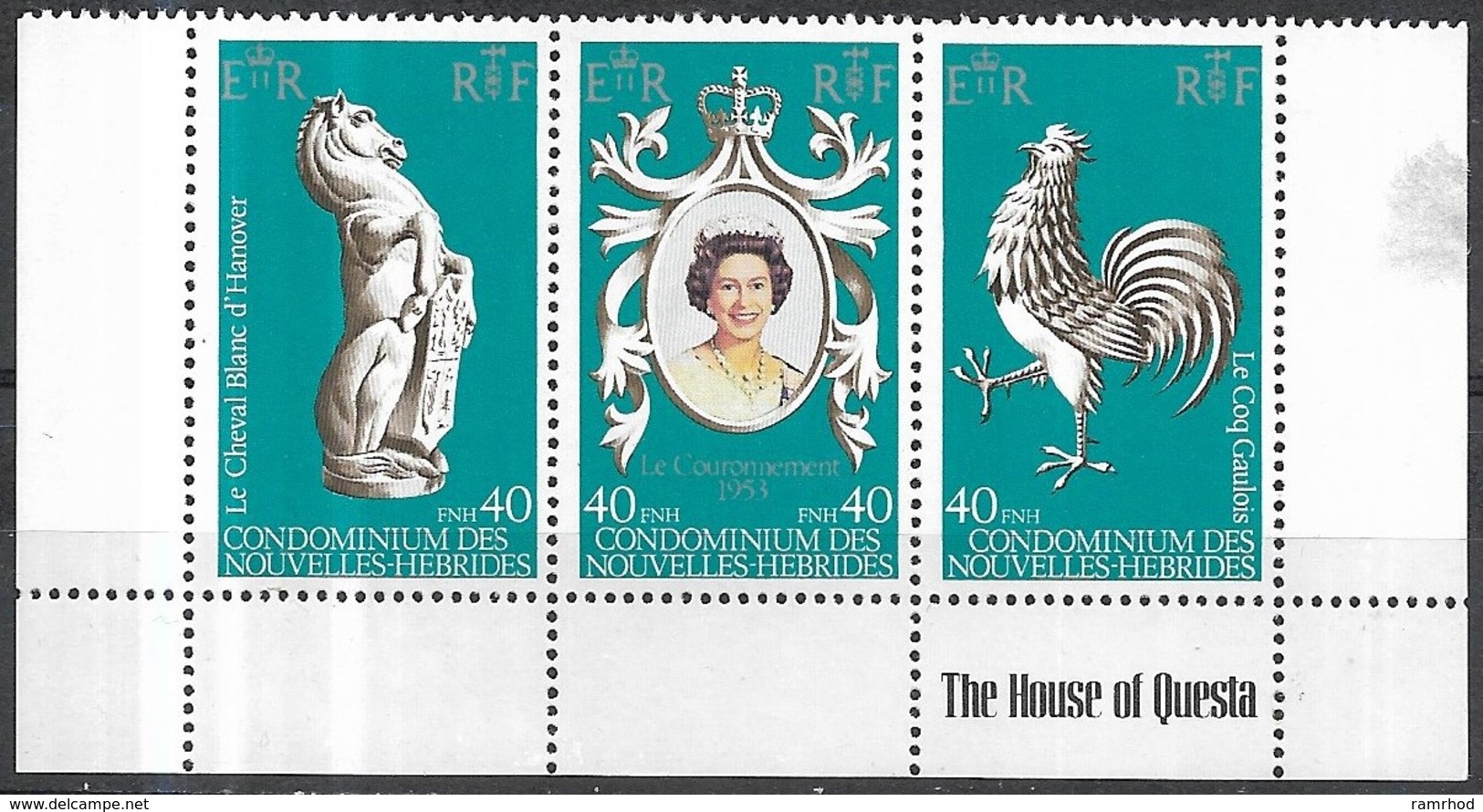 NEW HEBRIDES 1978 25th Anniversary Of Coronation - 40f X 3 Horse Of Hanover, Queen Elizabeth II & Gallic Cock MNH - Nuovi