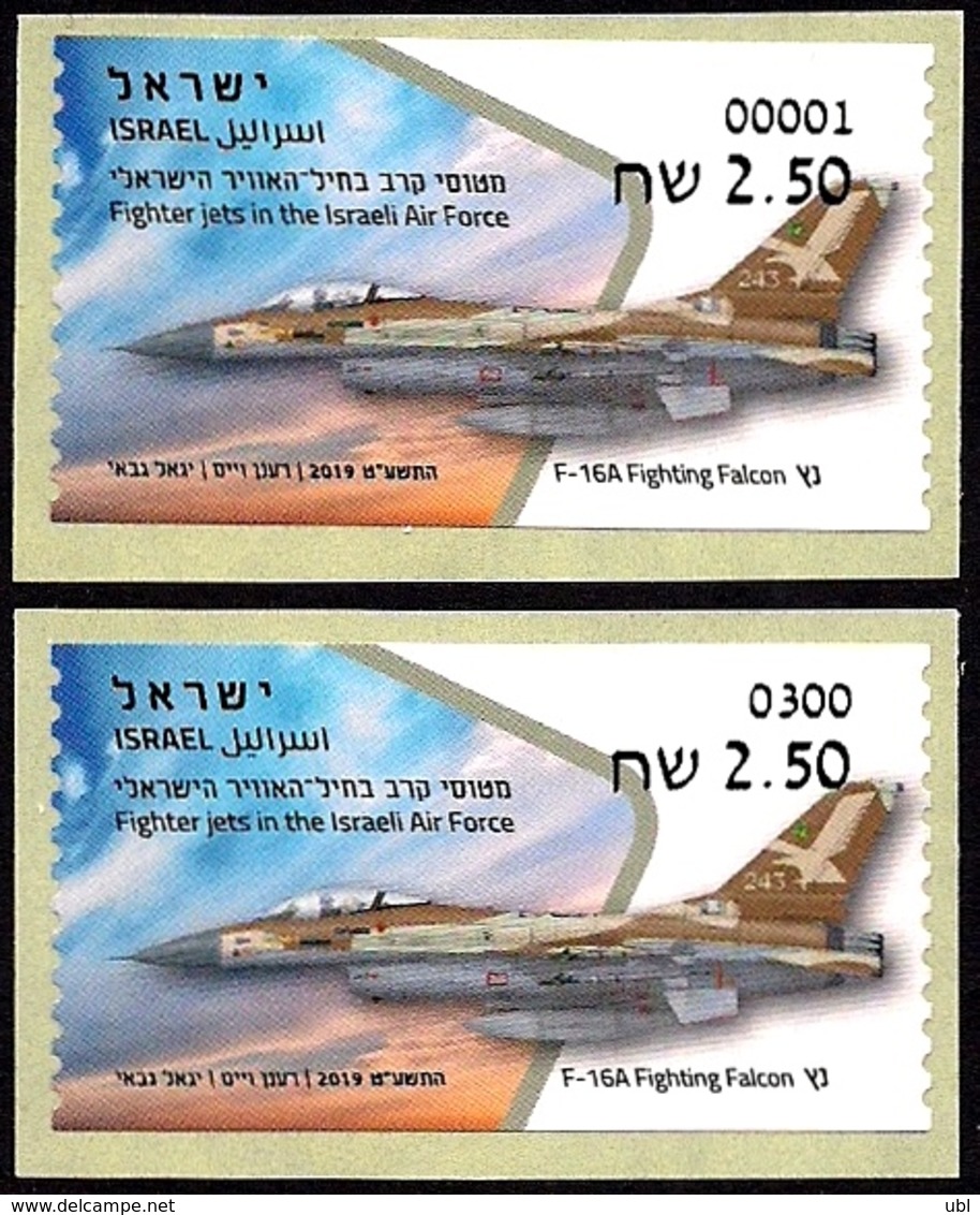 ISRAEL 2019 - Israeli Air Force Fighter Jets - F-16A FIGHTING FALCON -  # 001 & # 300 ATM Labels - MNH - Militaria