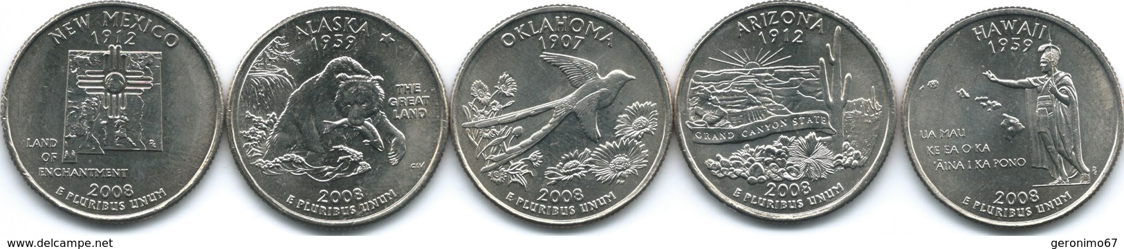 United States Of America - 2008 - Quarter Dollar - Oklahoma, New Mexico, Arizona, Alaska, Hawaii - 1999-2009: State Quarters