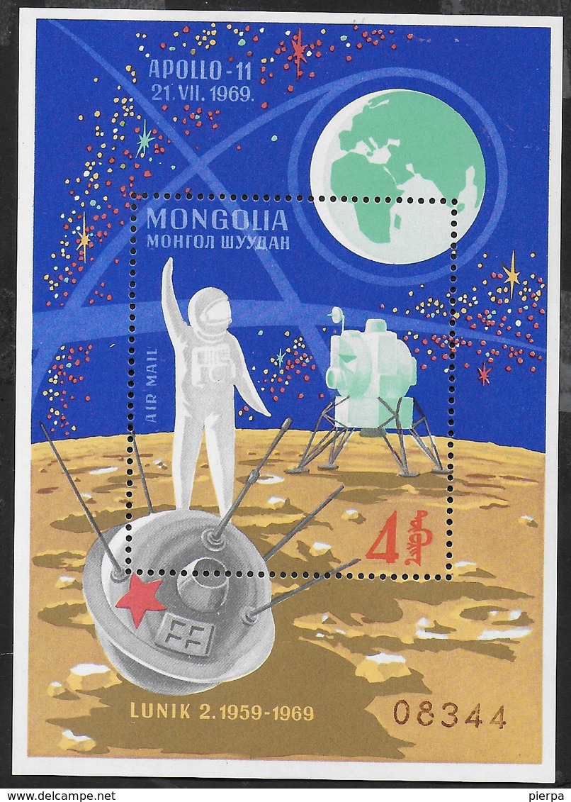 MONGOLIA - APOLLO 11 - LUNIK 2 SULLA LUNA - FOGLIETTO NUOVO ** (YVERT BF19 - MICHEL BL 19) - Asia