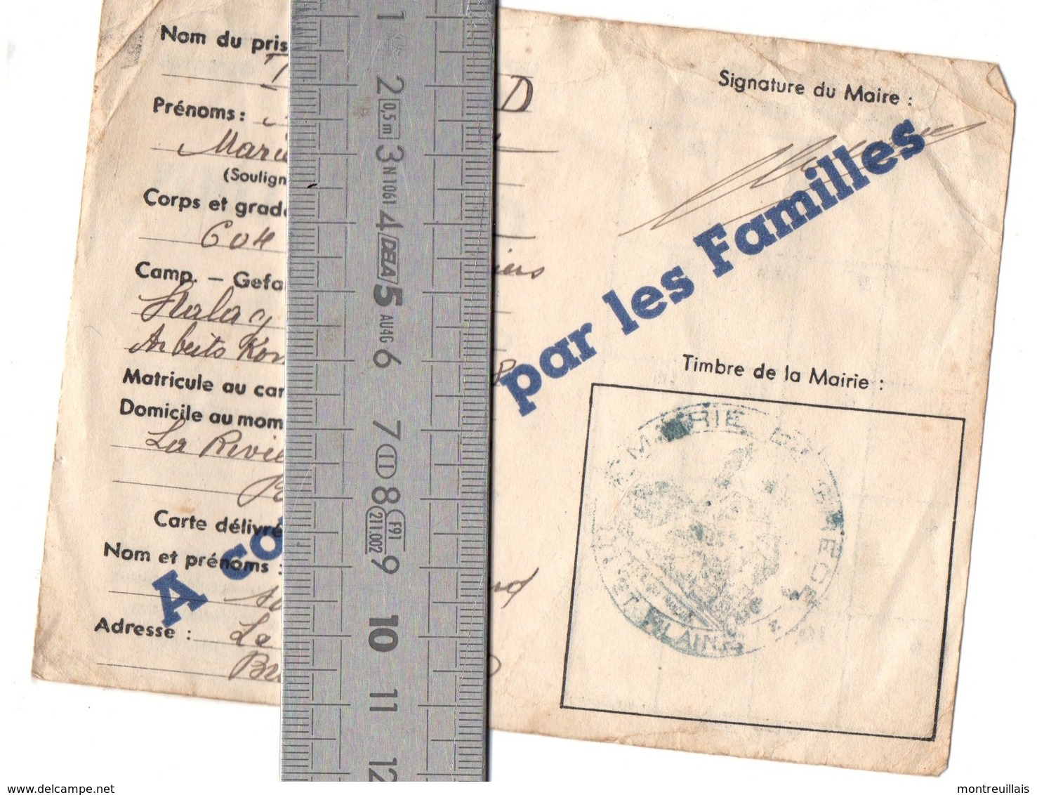 Carte De Colis Délivrée Par Mairie De BRECE (35) Pour Prisonnier De Guerre, Stalag Kommando N° 218, ALLEMAGNE - Documents