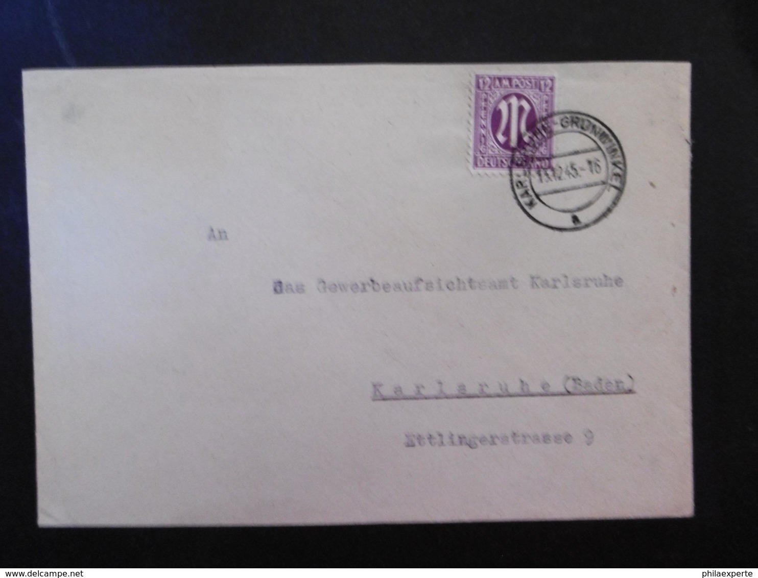 Bizone Mi. 12? Brief Von Karlsruhe Grünwinkel 15.12.1945 Als Ortspost - Autres & Non Classés