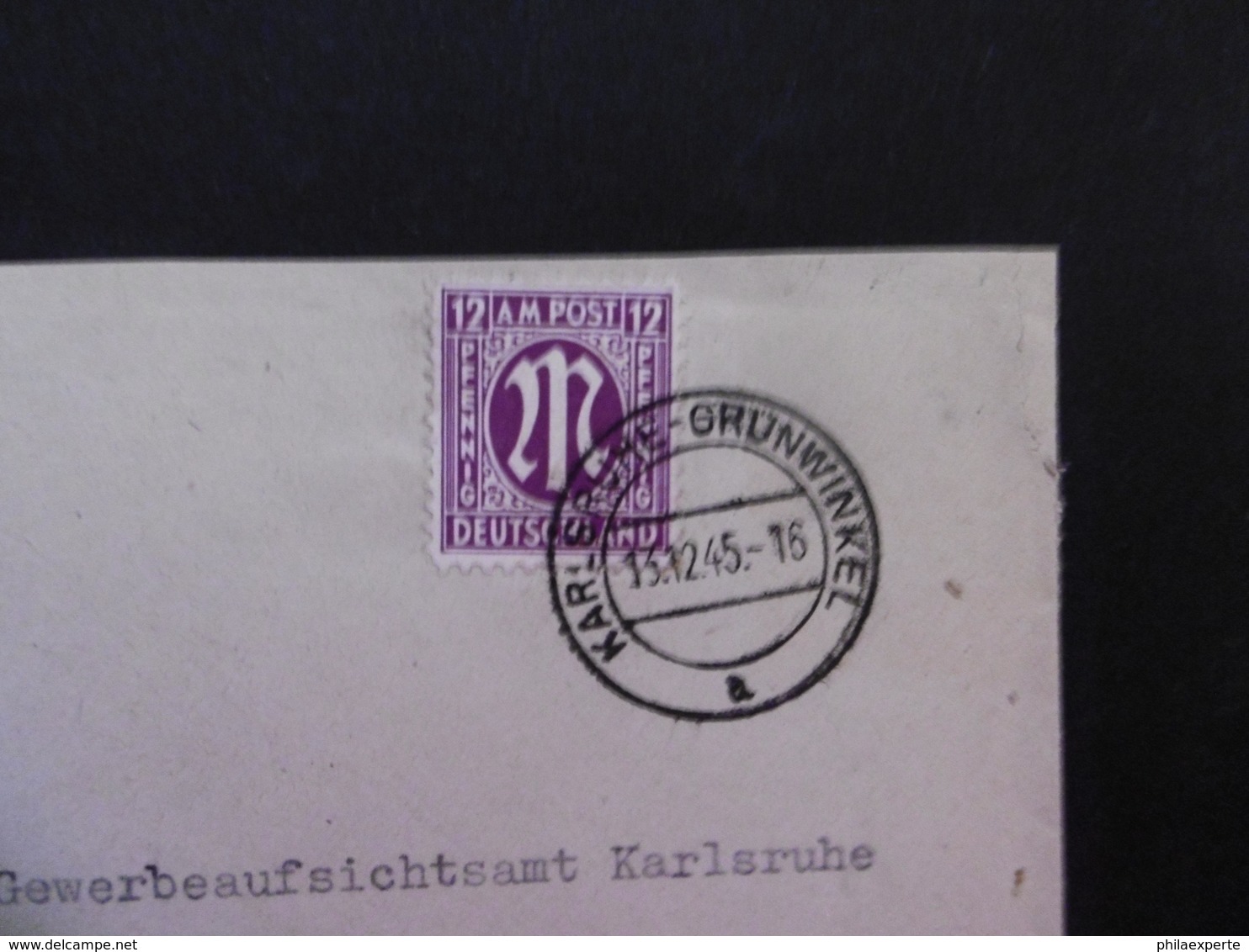 Bizone Mi. 12? Brief Von Karlsruhe Grünwinkel 15.12.1945 Als Ortspost - Autres & Non Classés