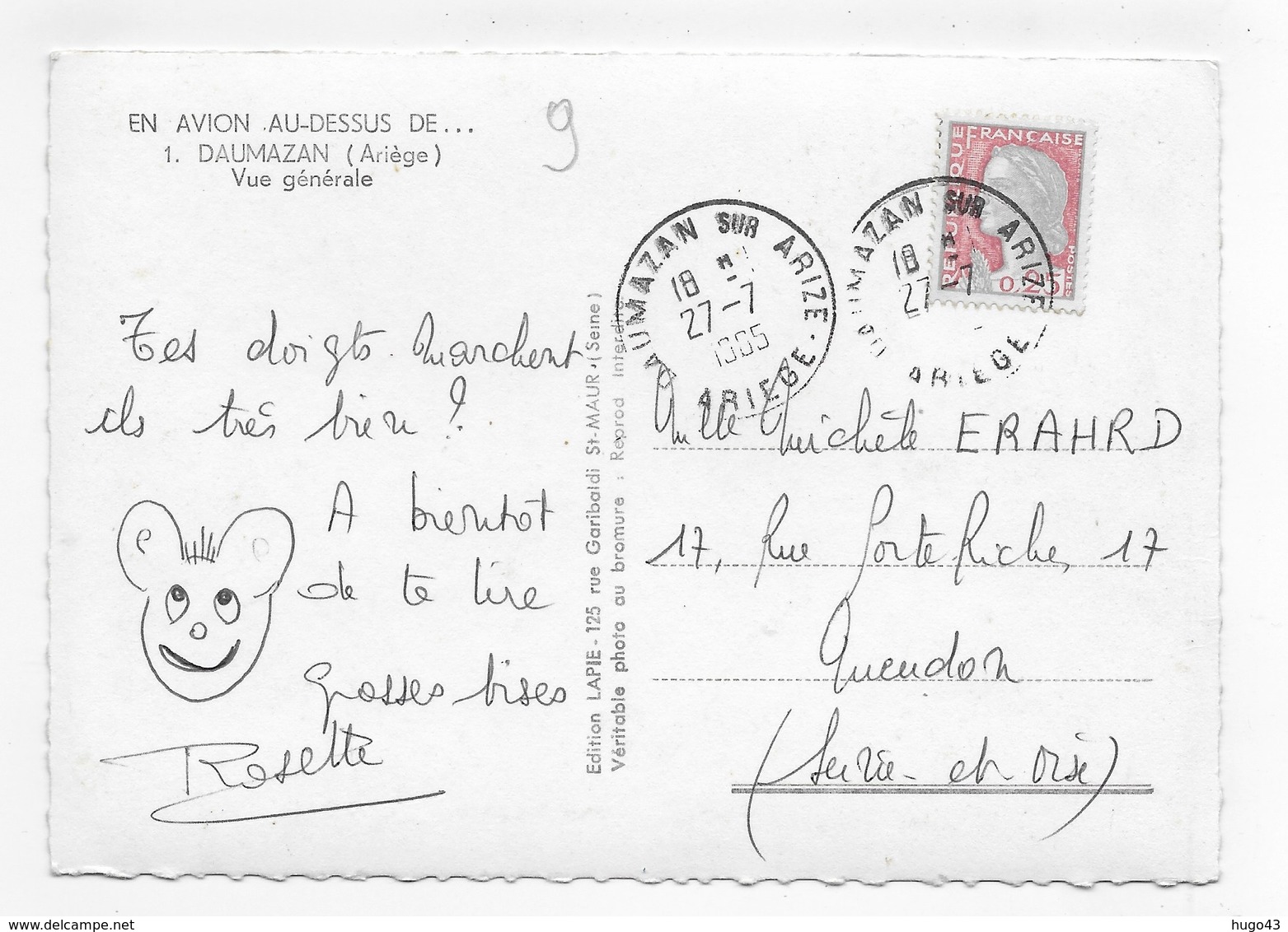 (RECTO / VERSO) DAUMAZAN EN 1965 - N° 1 - VUE GENERALE AERIENNE - Ed. LAPIE - CPSM GF VOYAGEE - Altri & Non Classificati