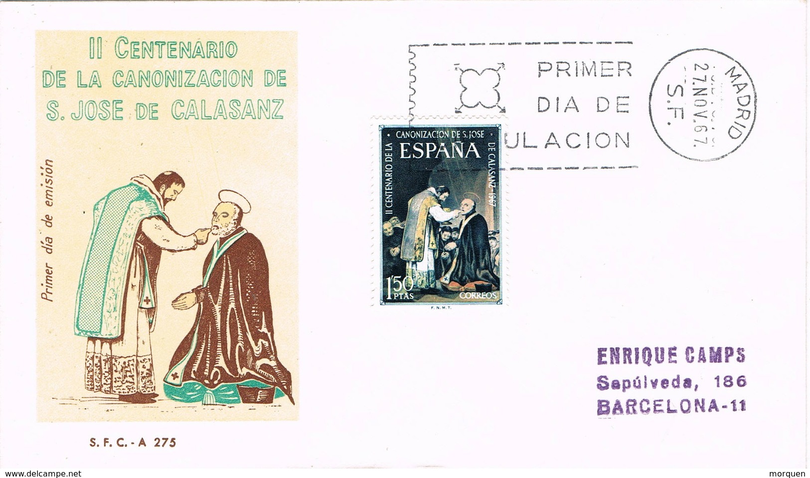 33523. Carta F.D.C. Madrid 1967. SAN JOSE De CALASANZ - FDC