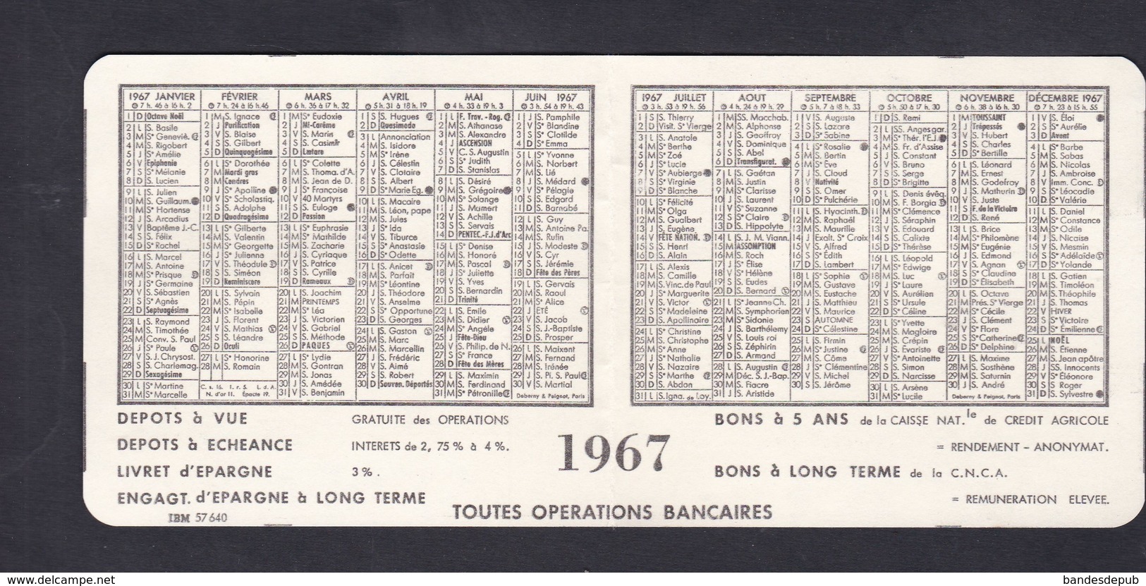 Calendrier 1967 Caisse Regionale Credit Agricole Mutuel Meuse Bar Le Duc Imitation Chèque - Petit Format : 1961-70