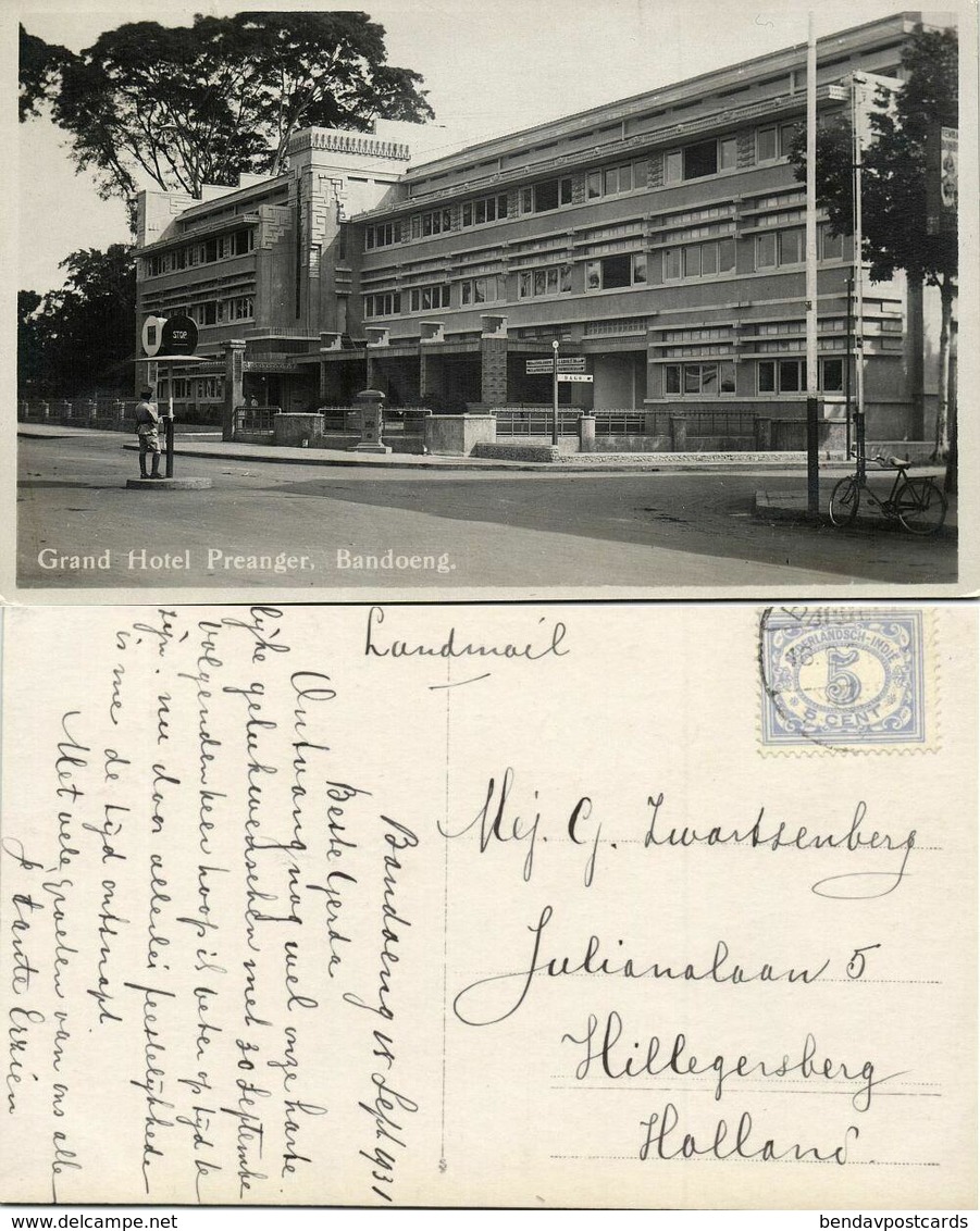 Indonesia, JAVA BANDUNG, Grand Hotel Preanger (1931) RPPC Postcard - Indonesië
