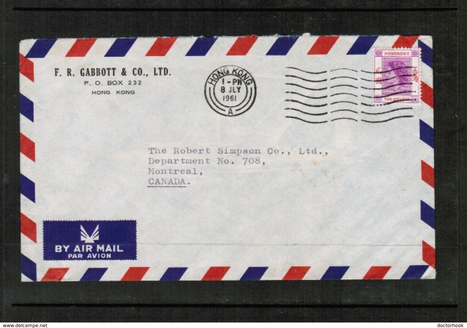 HONG KONG   Scott # 196 On COMMERCIAL AIRMAIL COVER To MONTREAL,CANADA (8/JLY/1961) (OS-477) - Covers & Documents