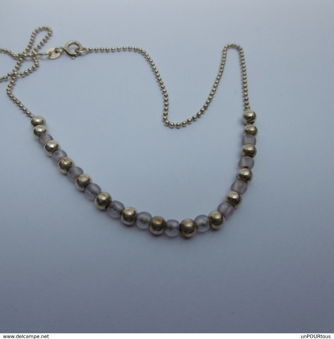 Collier En Argent Massif Et Perles - Collane/Catenine