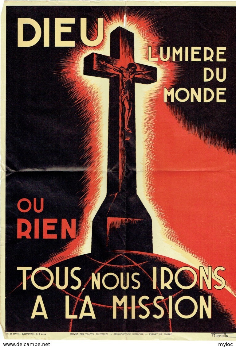 Affiche/Tract. Dieu Lumière Du Monde Ou Rien. Tous Nous Irons à La Mission. Illustrateur Gianolla. Pap. De Genval - Religione & Esoterismo