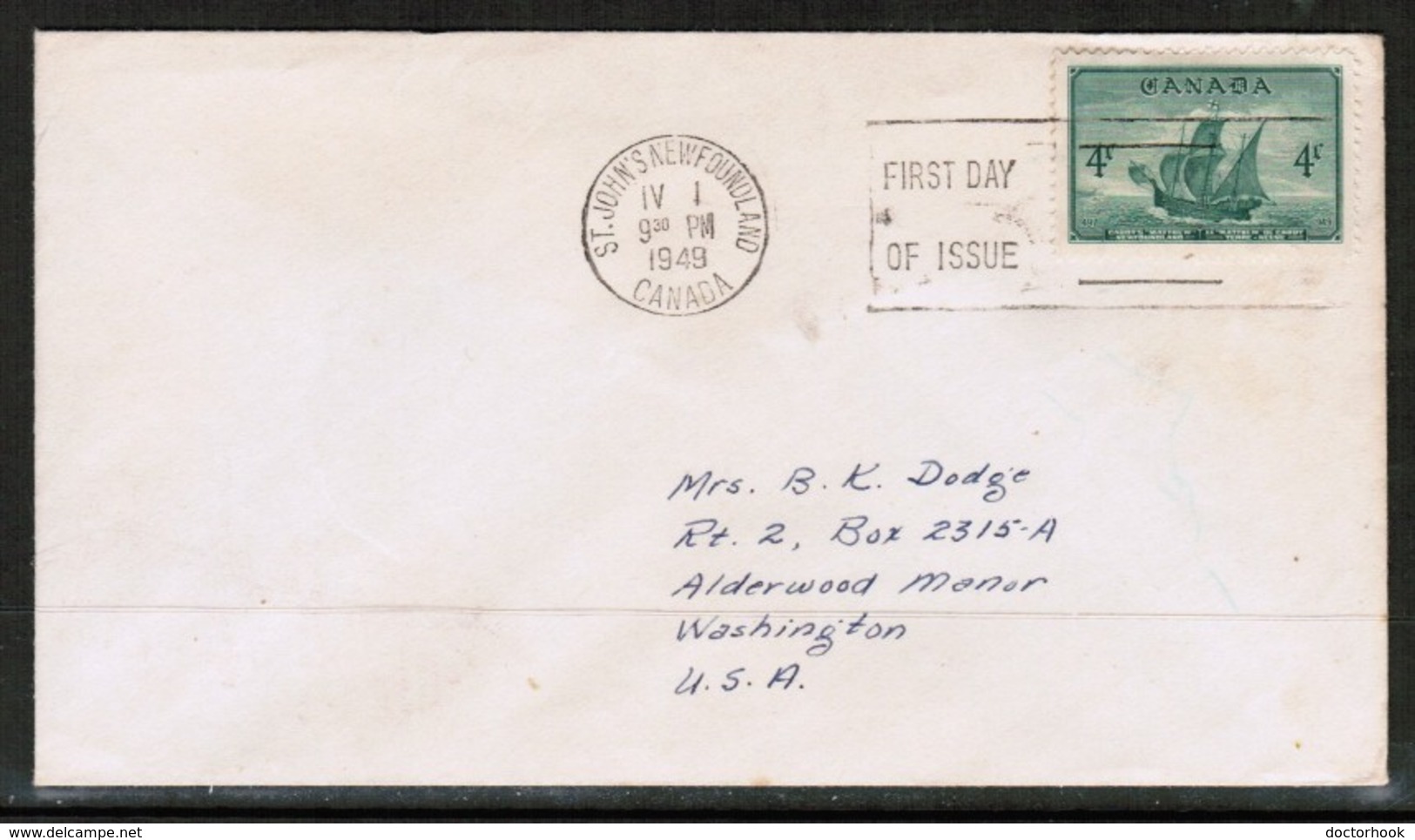 CANADA   Scott # 282 ON FIRST DAY COVER To U.S.A. (IV/1/1949) (OS-485) - ....-1951