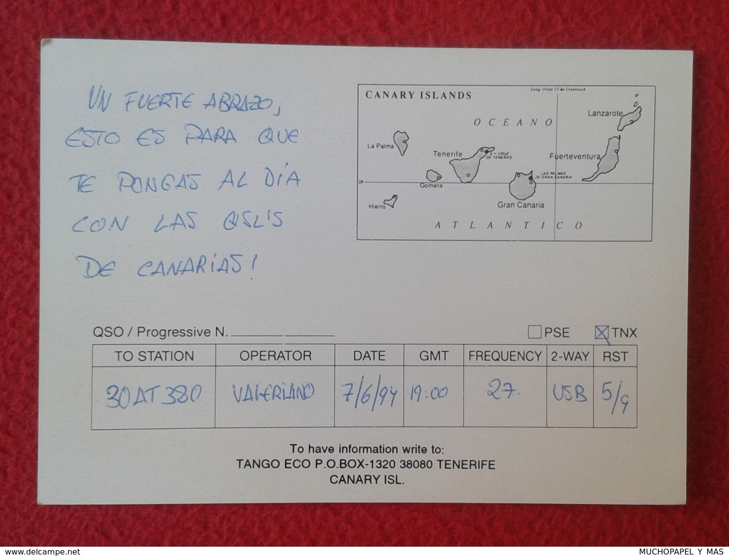 POSTAL POST CARD QSL RADIOAFICIONADOS RADIO AMATEUR GRUPO TANGO ECO SPAIN TENERIFE CANARY ISLANDS ISLAS CANARIAS ISLA DE - Otros & Sin Clasificación