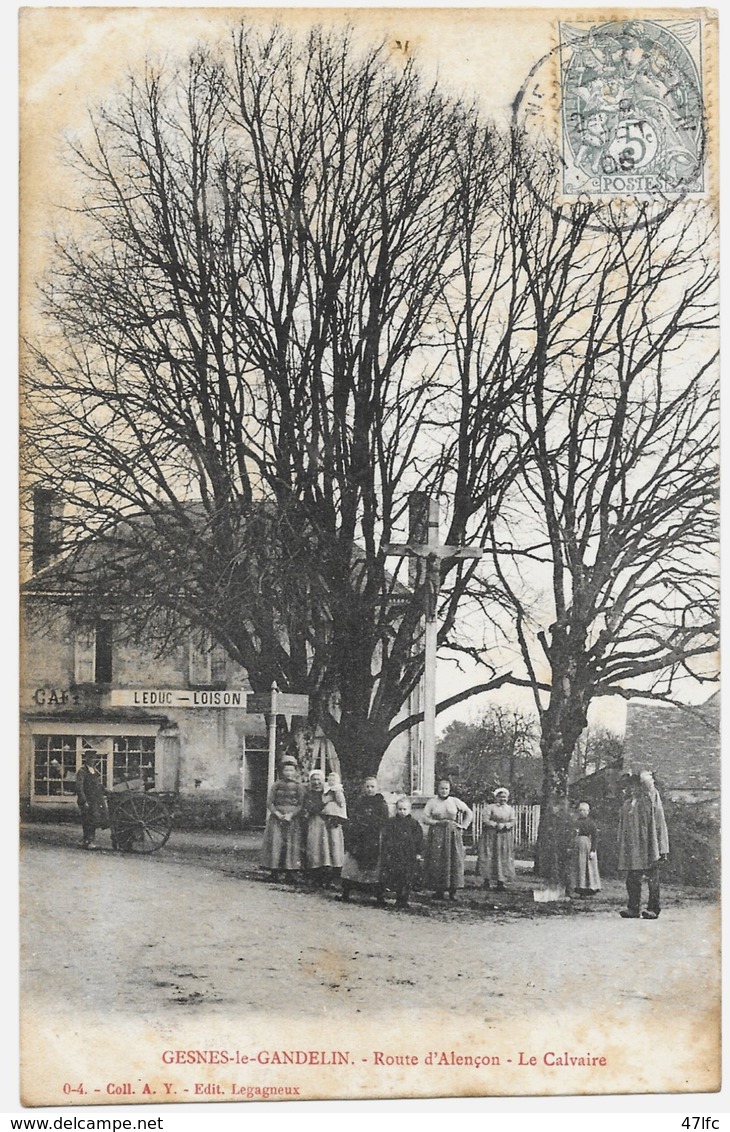 CPA - GESNES-le-GANDELIN (Sarthe) - Route D'Alençon - Le Calvaire - Autres & Non Classés