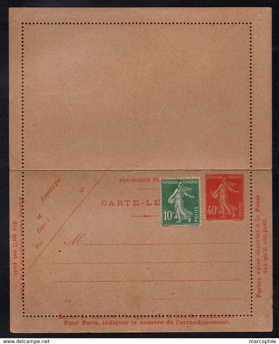 TYPE SEMEUSE 40 C VERMILLON / 1926 CARTE LETTRE AVEC DATE "619" / COTE 20.00 EUROS (ref LE3560) - Tarjetas Cartas