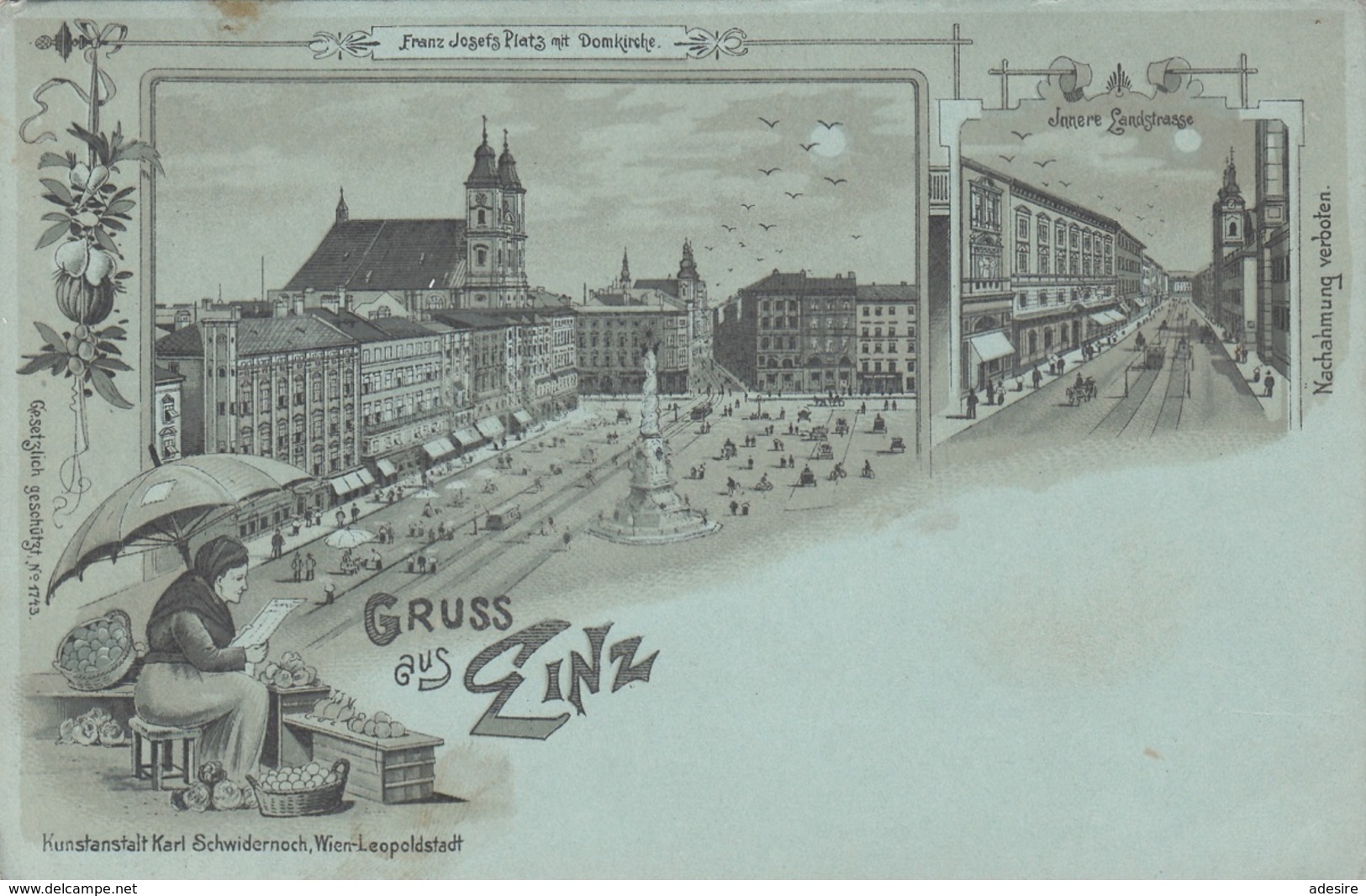 Litho Gruss Aus LINZ (OÖ) - Verlag Schwidernoch, Sehr Seltene Schöne 2 Bilder Litho Karte Ungel.1898?, Gute Erhaltung - Linz
