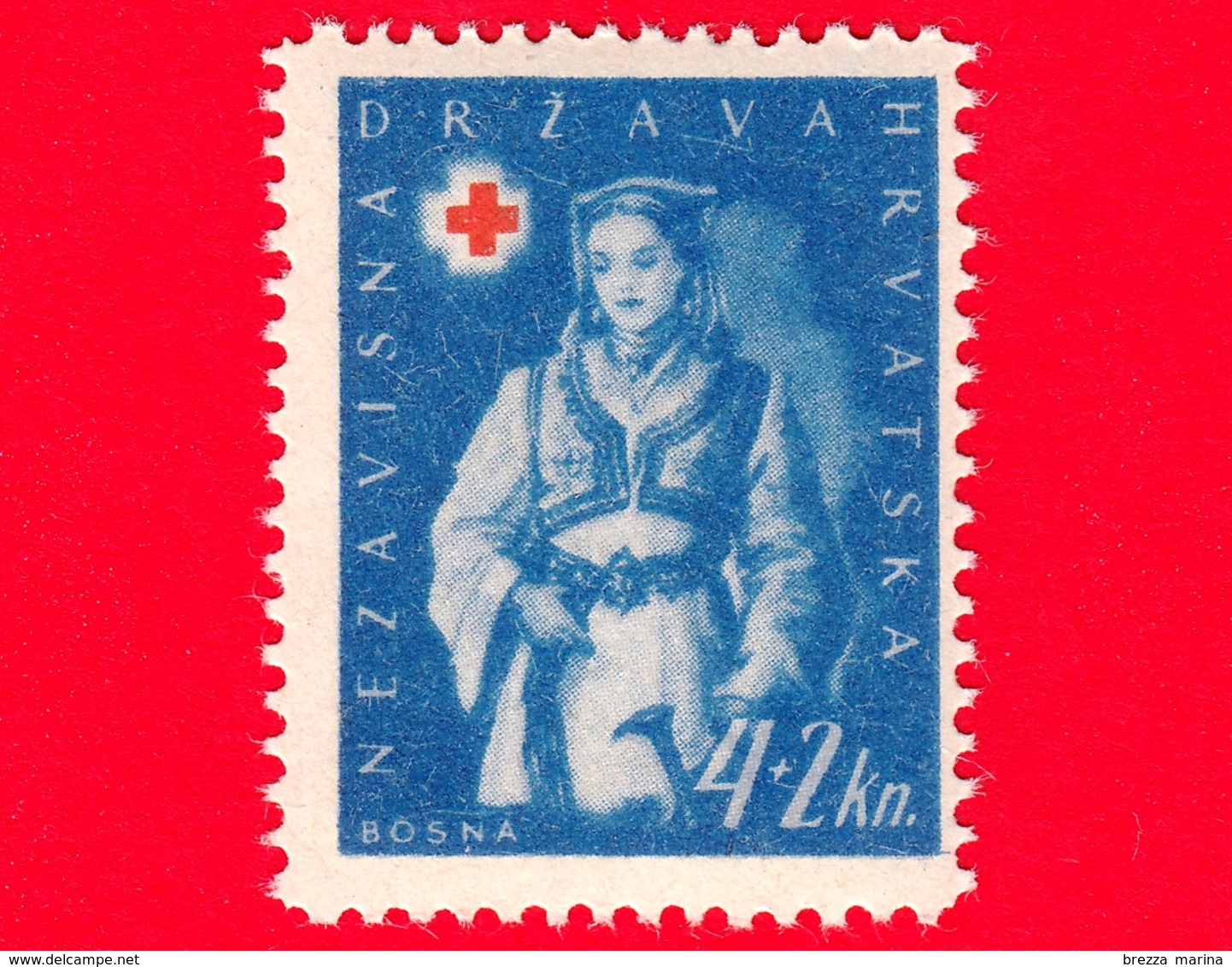 CROAZIA - HRVATSKA - 1942 - Donne In Costumi Popolari - Croce Rossa - Folk Costume Of Bosnia - 4+2 - Croacia