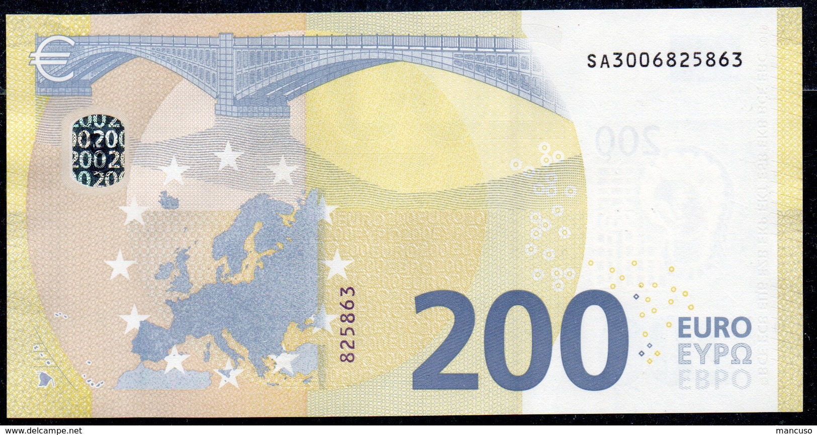 ITALIA € 200 SA S004 DRAGHI   UNC - 200 Euro