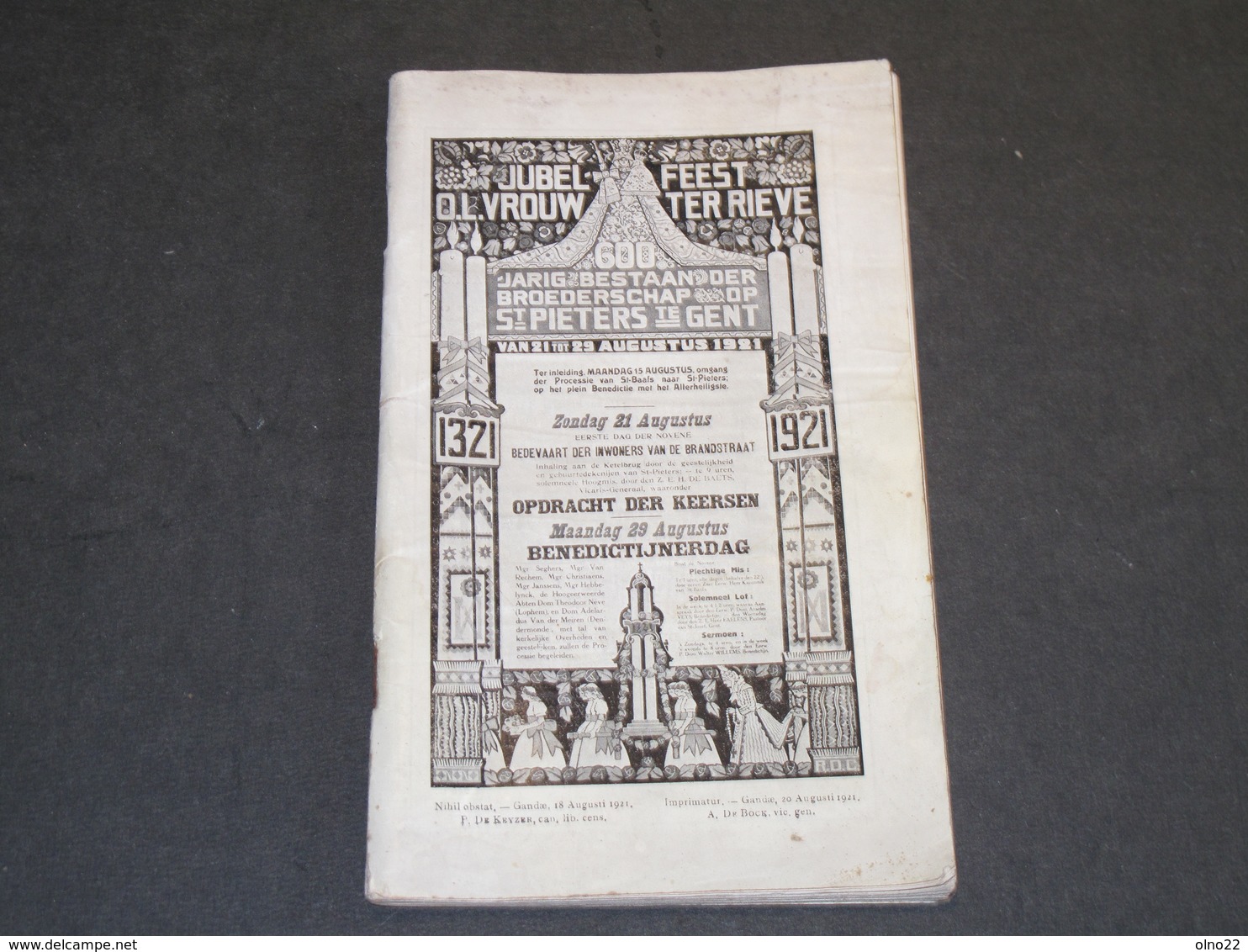 GENT 1921 - JUBEL FEEST O.L.VROUW TER RIEVE - 1321/1921 -ZONDAG 21 AUGUSTUS EERSTE DAG ... - Programas