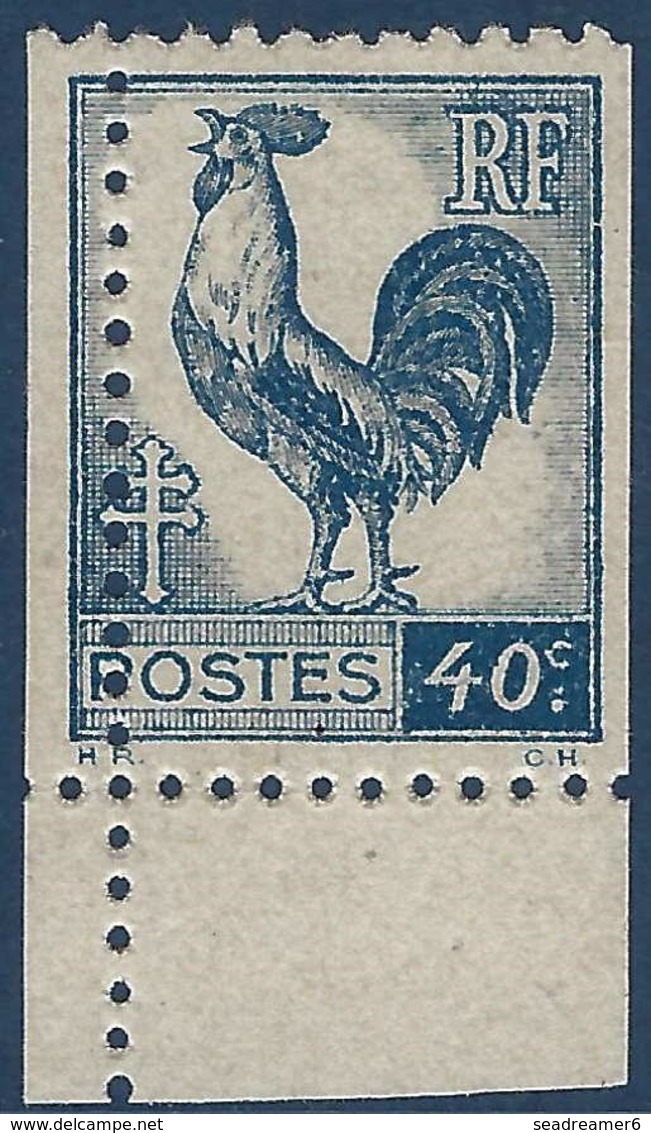 France 1944 Coq N°632* 40c Bleu Variété De Piquage TTB - Unused Stamps