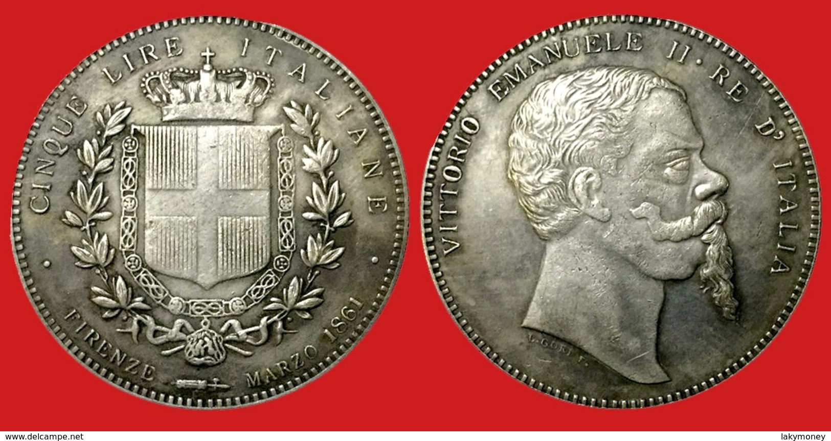 ITALIA 5 Lire 1861 Firenze Scudo - Regno Vittorio Emanuele II 1861 - 1878 KM# 7 - 1861-1878 : Victor Emmanuel II