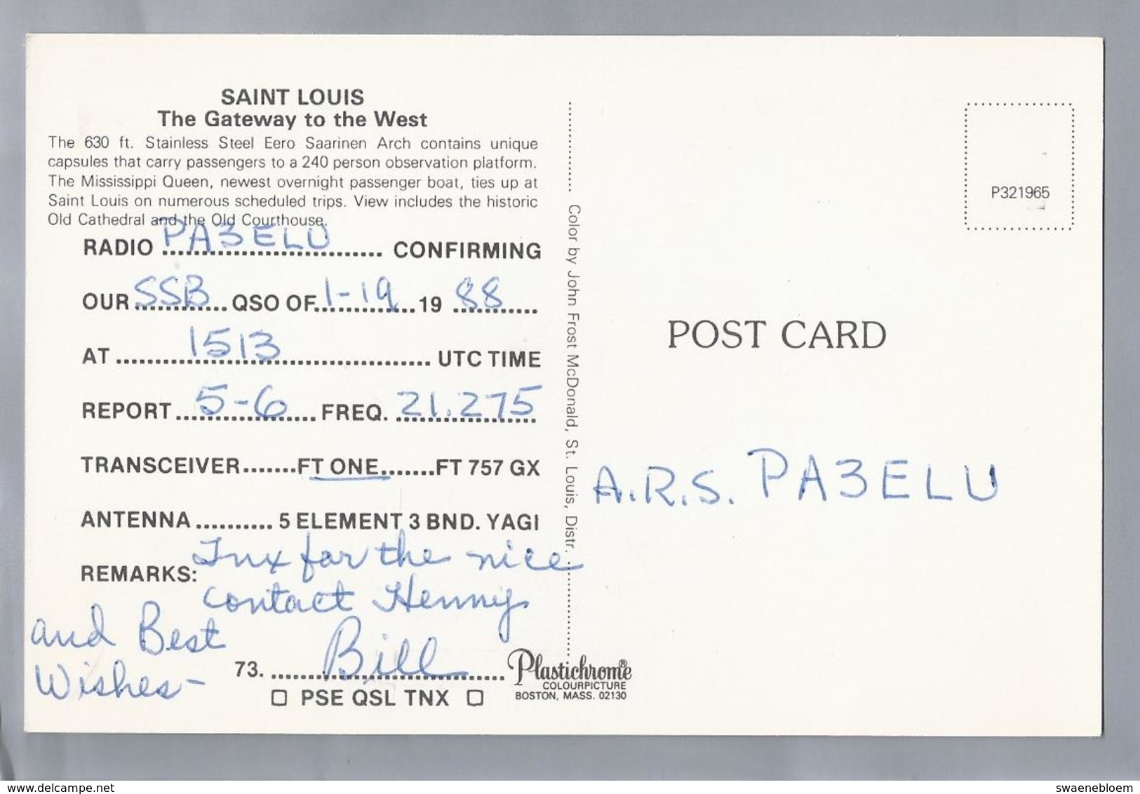 US.- QSL KAART. CARD. KVOX. William A. Eckel, Jr.. Crestwood, Missouri. St. Louis County. Fox Park Drive. - Radio-amateur