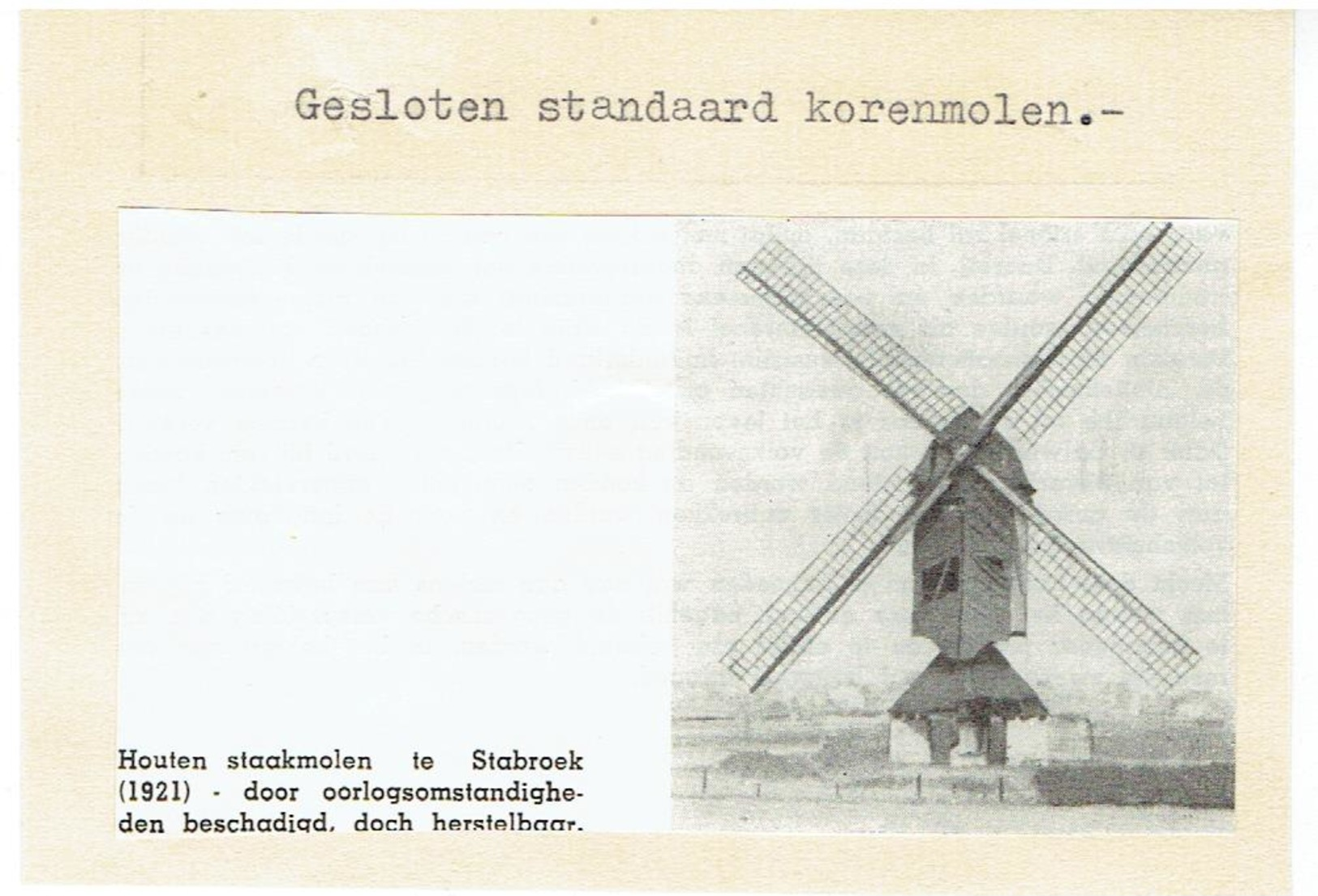 STABROEK - Foto 11,5 X 8,5 Cm + Kleine Foto 9 X 6 Cm + Krantenknipsel - Gesloten Standaard Korenmolen - Stabroek