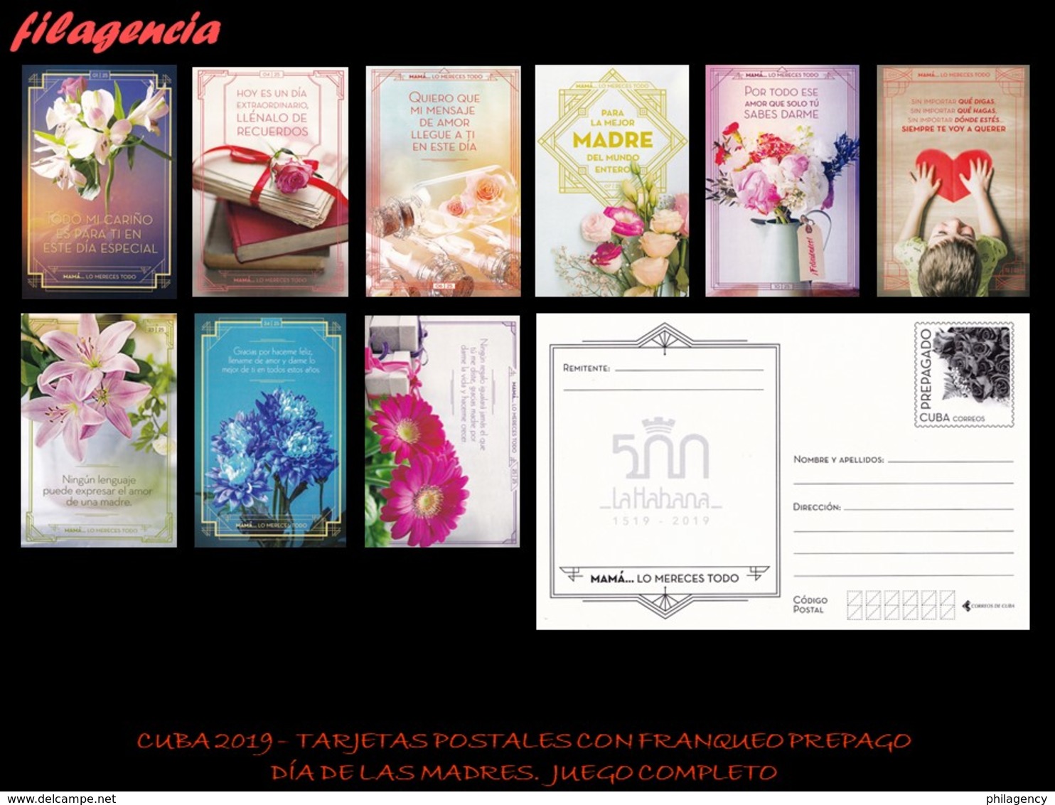 CUBA. ENTEROS POSTALES. TARJETA POSTAL FRANQUEO PREPAGO. SERIE COMPLETA. 2019 DÍA DE LAS MADRES. FLORES - Otros & Sin Clasificación