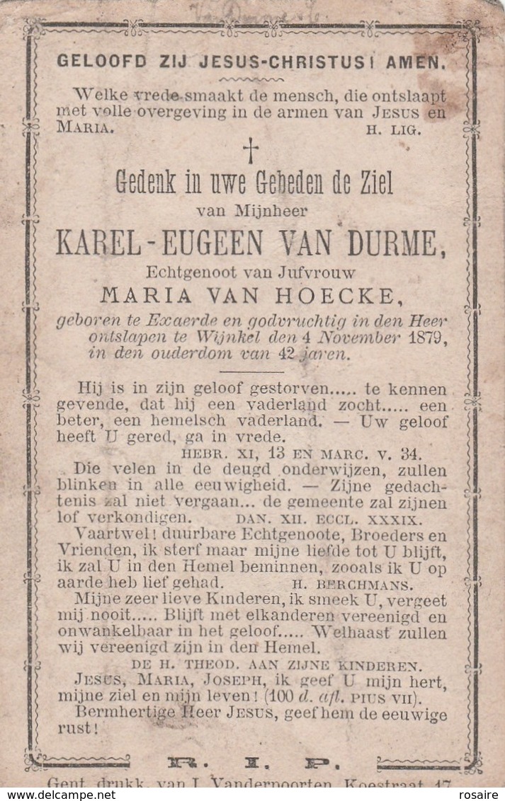 Karel Eugeen Van Durme-exaerde -wijnkel 1879 - Images Religieuses