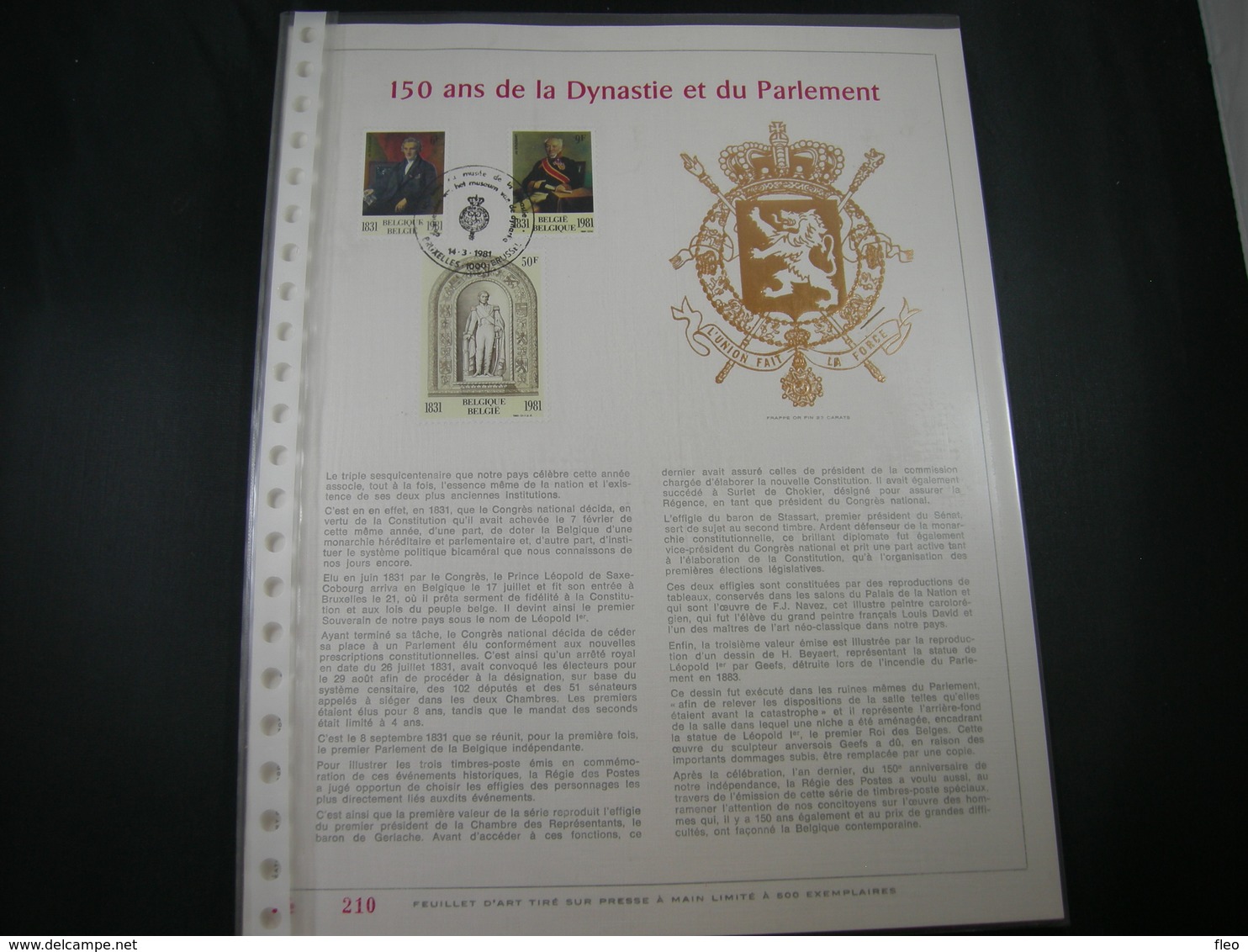 BELG.1981 2001/2003 Filatelic Gold Card FR. : " 150 ANS E LA DYNASTIE ET DU PARLEMENT  " - 1981-1990