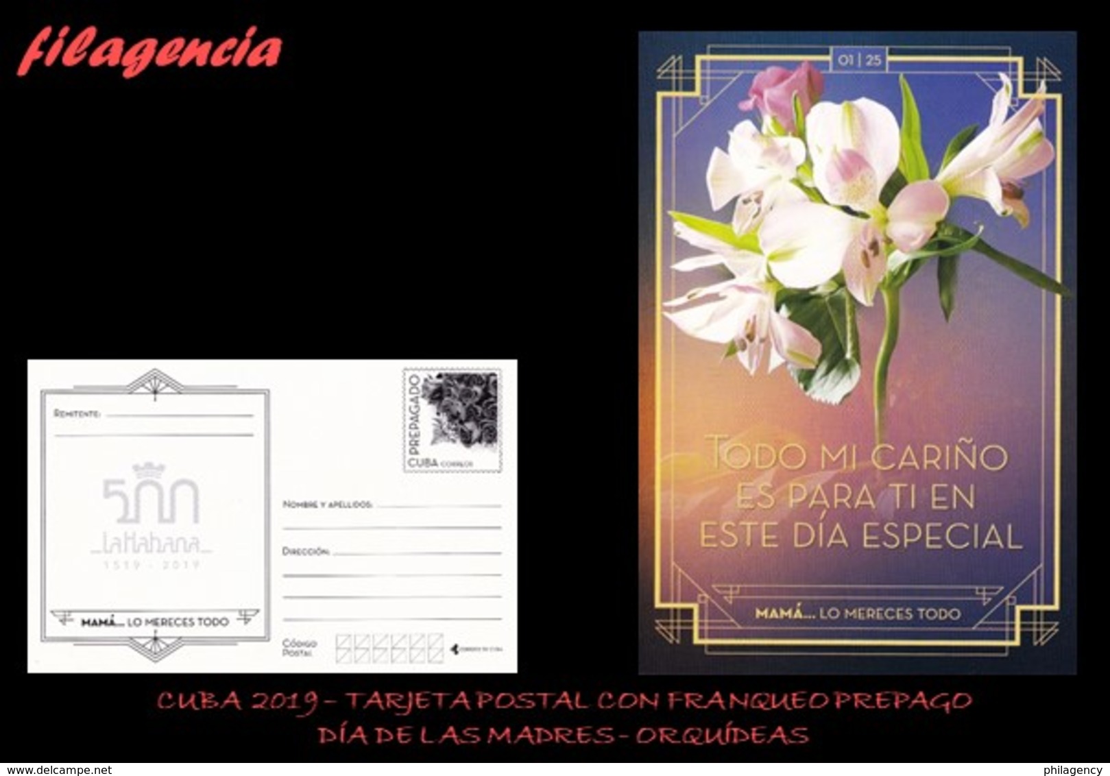 CUBA. ENTEROS POSTALES. TARJETA POSTAL FRANQUEO PREPAGO. 2019 DÍA DE LAS MADRES. FLORES. ORQUÌDEAS - Otros & Sin Clasificación