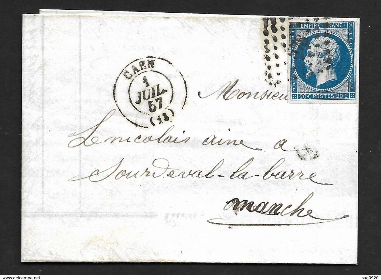 Calvados-Lettre (Magasin De Quincaillerie) Avec Petit Chiffre 578 De Caen Sur N° 14A - 1849-1876: Classic Period