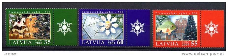 LETTONIE LATVIA 2009, NOEL, POISSON, MANEGE CHEVAL DE BOIS... 3 Valeurs, Neufs / Mint. R1836 - Lettonie