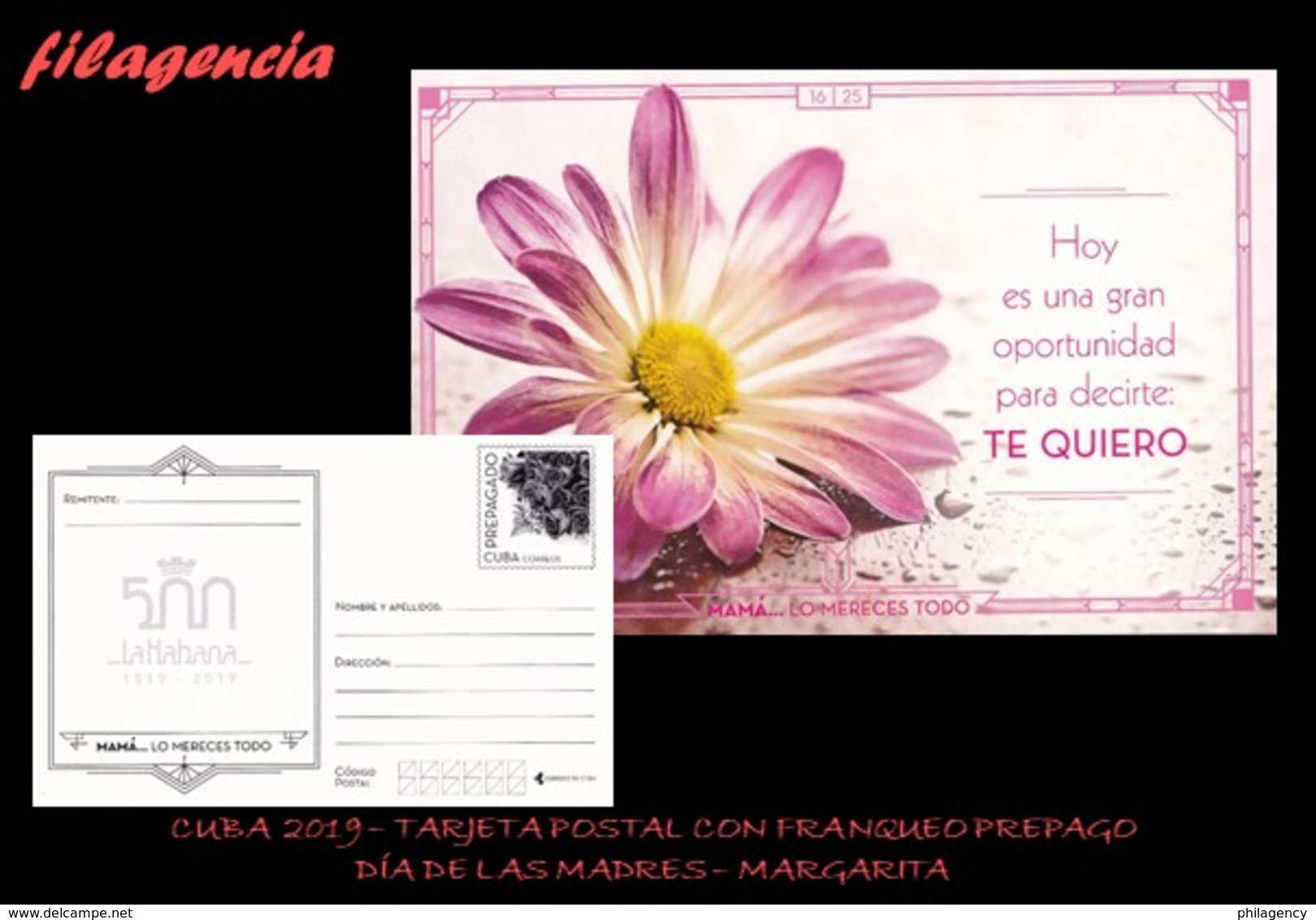 CUBA. ENTEROS POSTALES. TARJETA POSTAL FRANQUEO PREPAGO. 2019 DÍA DE LAS MADRES. FLORES. MARGARITA - Otros & Sin Clasificación