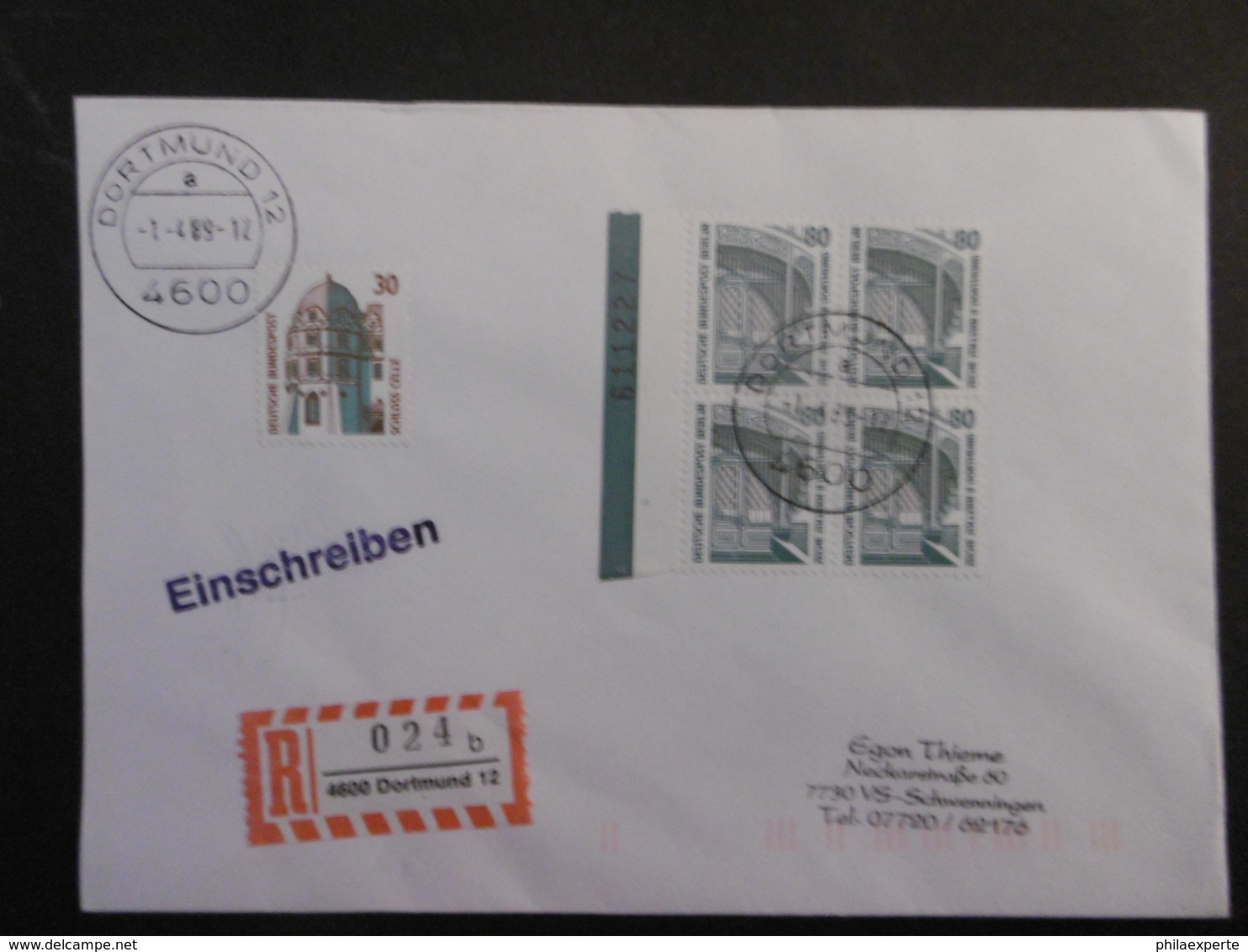 Bund Mi. 1342 Viererblock+1379 R Brief 1.4.1989 Dortmund-Schwenningen - Sonstige & Ohne Zuordnung