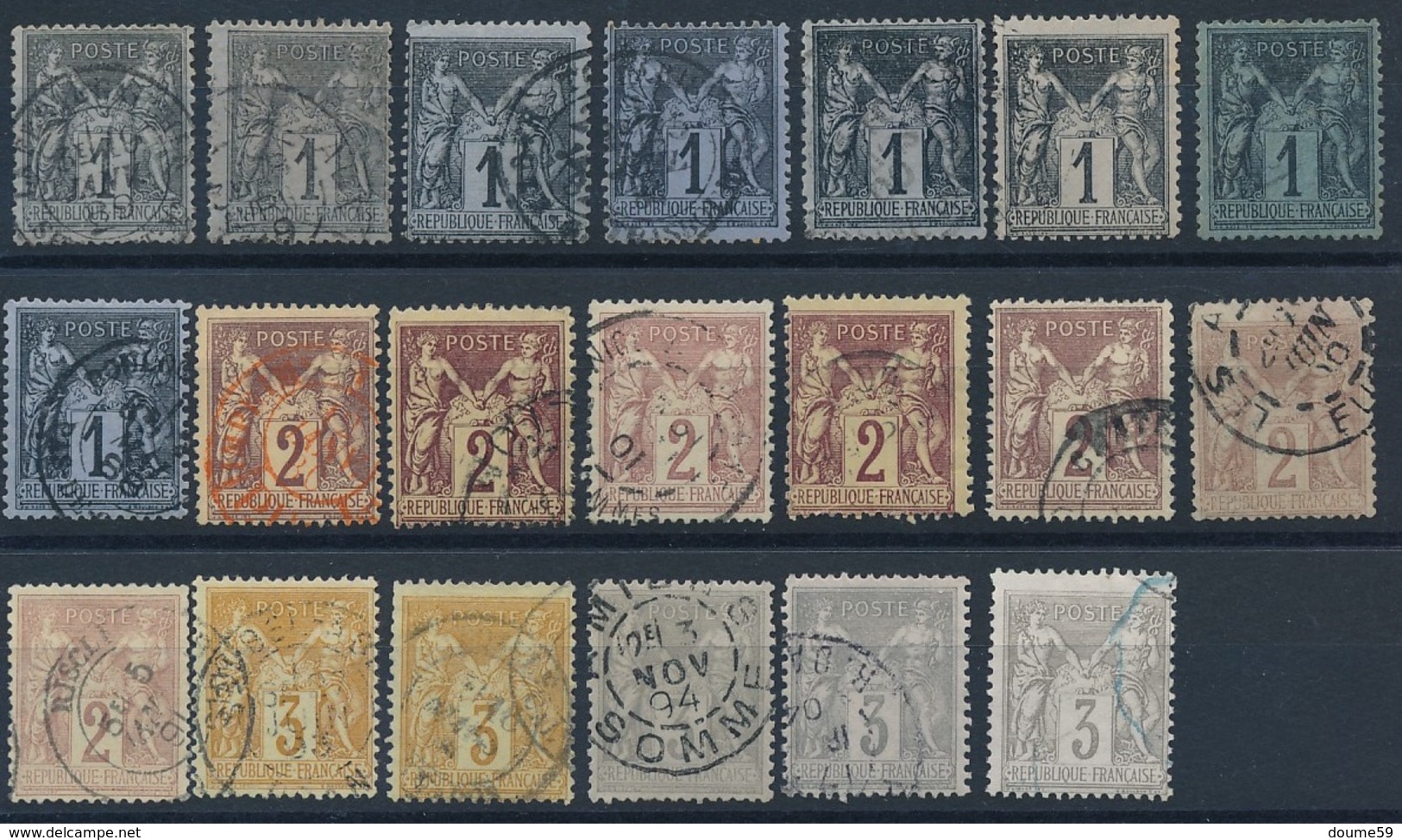 CV-195: FRANCE: Lot "SAGE"  N°83-85-86-87 Obl - 1876-1898 Sage (Tipo II)