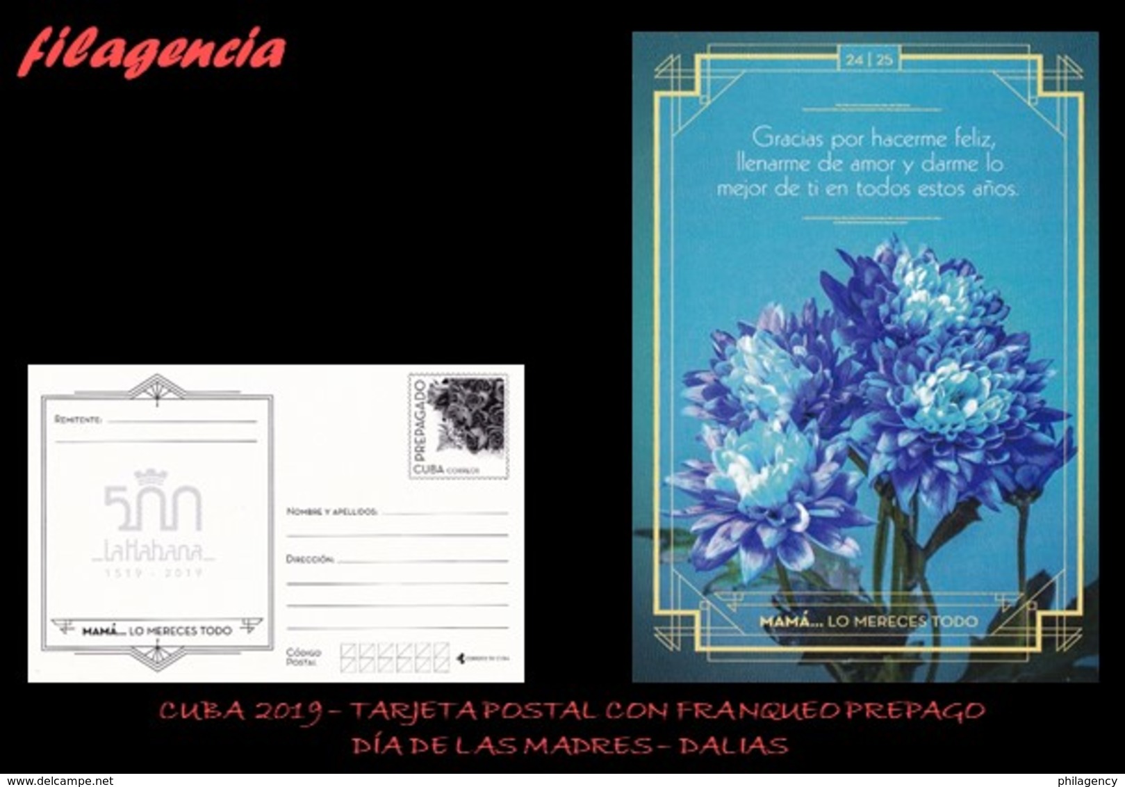 CUBA. ENTEROS POSTALES. TARJETA POSTAL FRANQUEO PREPAGO. 2019 DÍA DE LAS MADRES. FLORES. DALIAS - Otros & Sin Clasificación