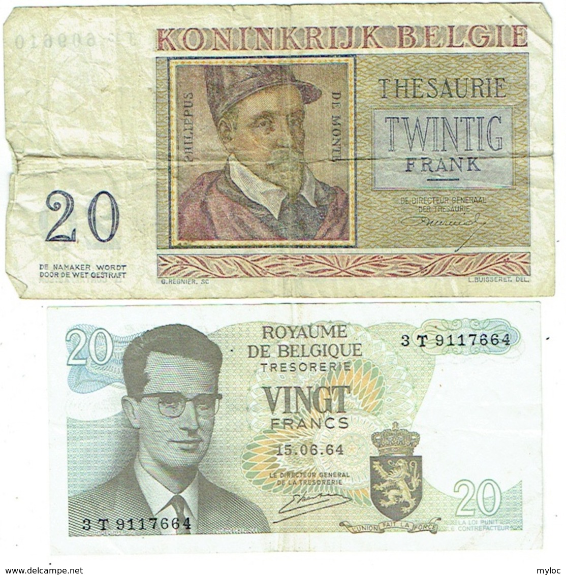 Billet. Belgique. 20 Francs. Lot De 2 Billets De 1956 Et 1964. - 20 Francs