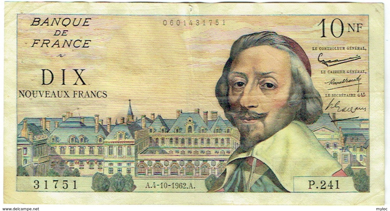 Billet. France. 10 Nouveaux Francs. 10 NF. Richelieu. 4-10-1962. - 10 NF 1959-1963 ''Richelieu''