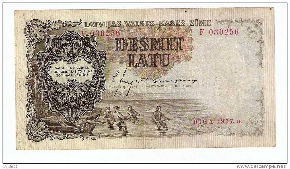 L-1. Latvia Riga 10 Latu Lati 1937 Ser. F 030256 Latvian Banknote - Latvia