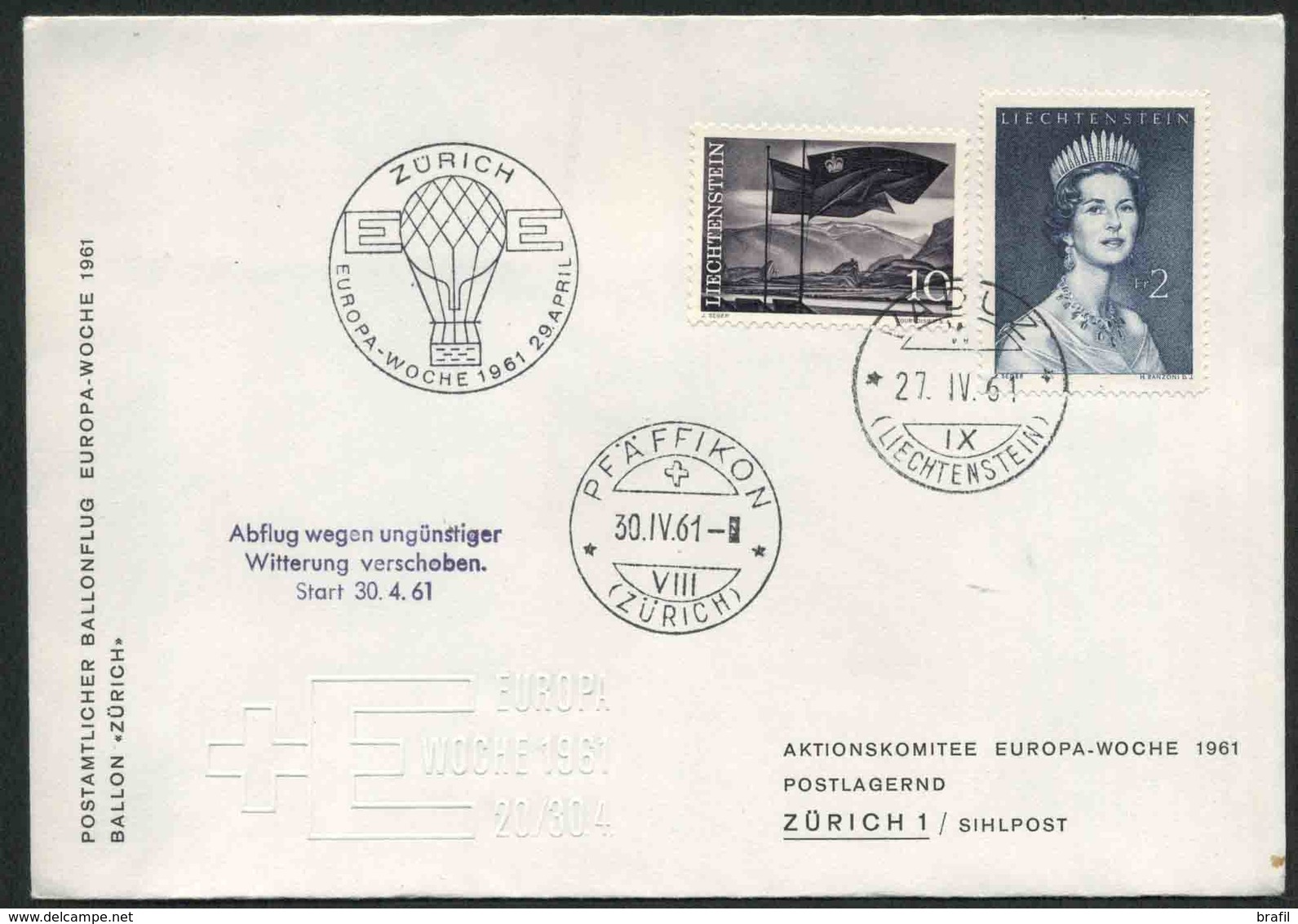 1961 Liechtenstein, Primo Volo Pallone Aerostatico Vaduz Pfaffikon - Covers & Documents