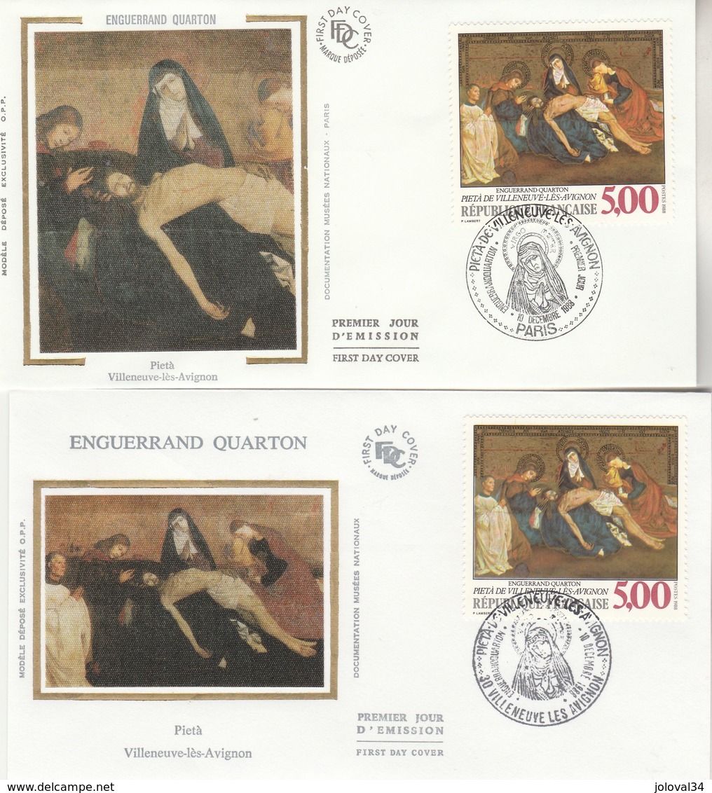 France  Lot 5 Enveloppes Sur Soie FDC Thématique Art Peinture Tableaux  Dont 2 Enguerrand De Quarton - 2 Scan - Non Classés