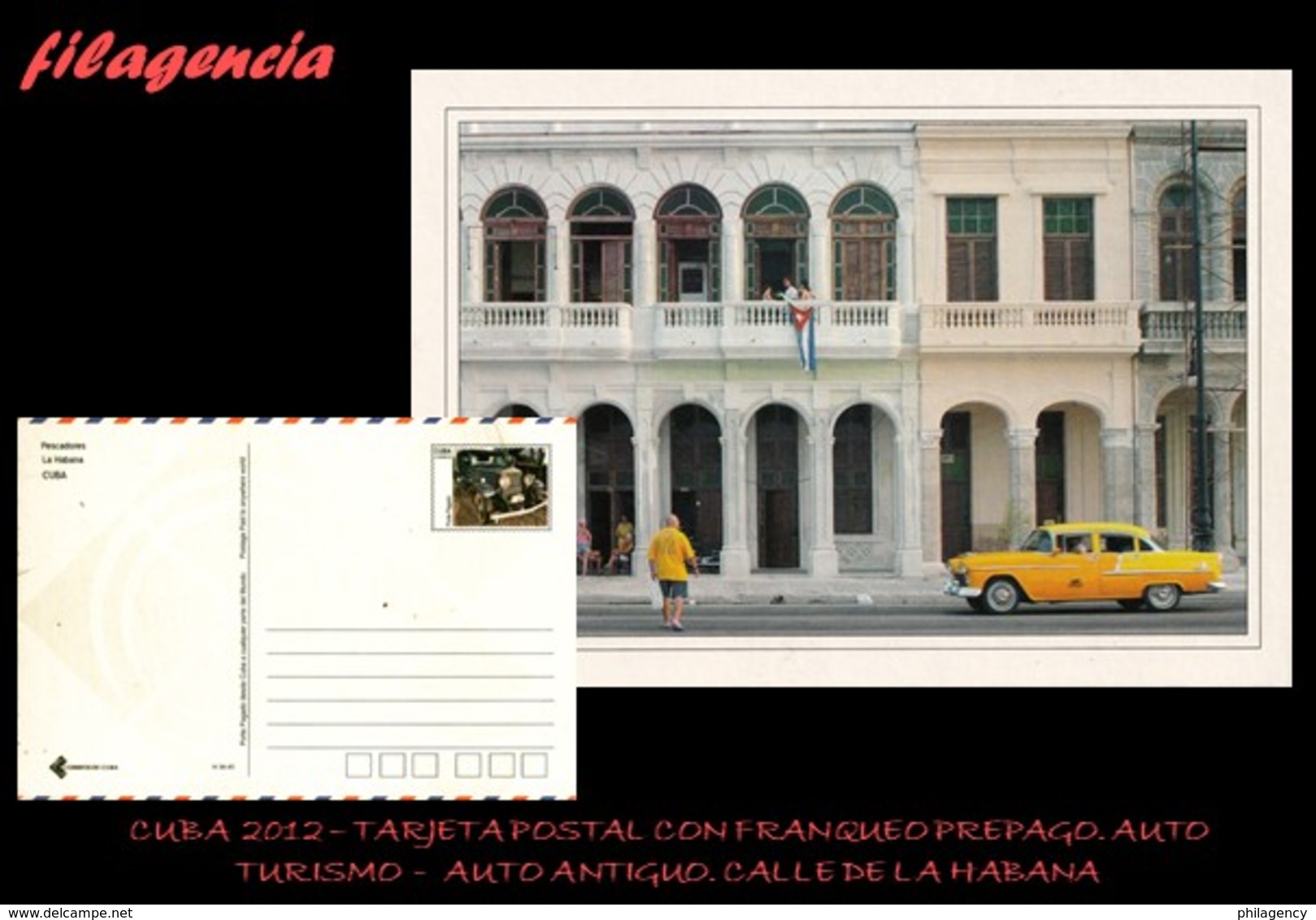 CUBA. ENTEROS POSTALES. TARJETA POSTAL FRANQUEO PREPAGO. 2012 TURISMO. CALLE DE LA HABANA. AUTOMÓVIL ANTIGUO - Otros & Sin Clasificación