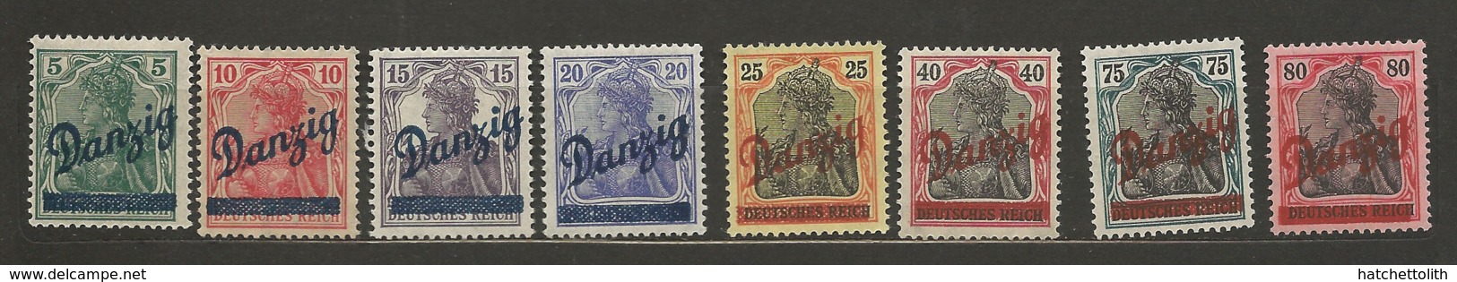 Germany  Danzig 1920 Mi.Nr. 21-25, 36,38,40 Germania Overprints Set 5 Pfg- 80 Pfg Mint  Hinged X - Other & Unclassified