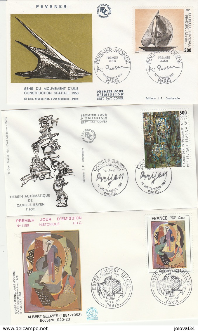 France  Lot 9 Enveloppes FDC Thématique Art Peinture Tableaux  Dont 2 Cachets Différents Pour Dufy - 3 Scan - Non Classés