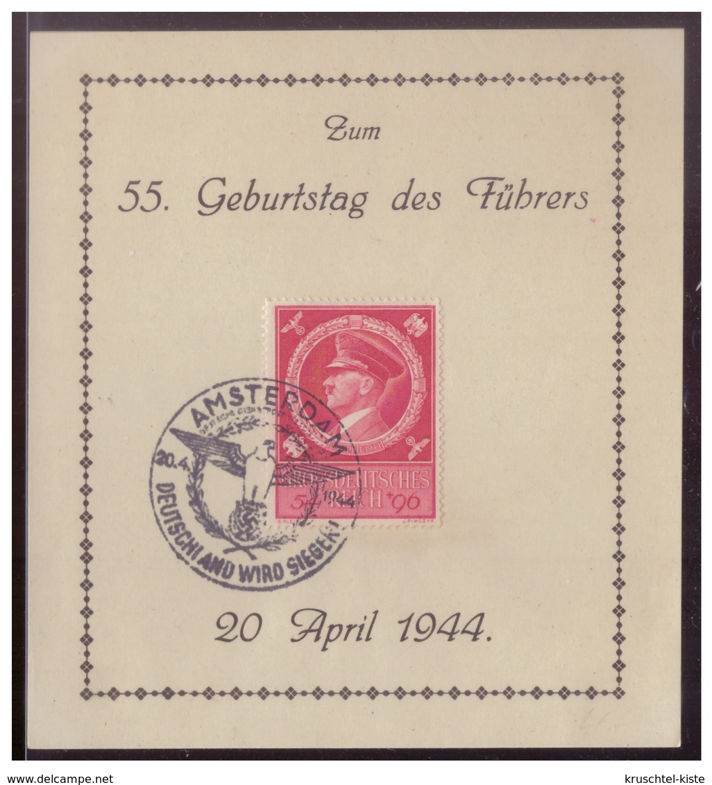 Dt- Reich (008450) Gedenkblatt, Zum 55. Geburtstag Des Führers, Mit MNR 887 Und SST Amsterdam Vom 20.4.1944 - Briefe U. Dokumente