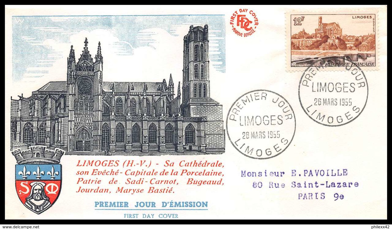 16630 - France Lettre Premier Jour (fdc Cover) N° 1019 Limoges Le Pont (bridge) Saint-Etienne Et La Cathédrale - 1950-1959